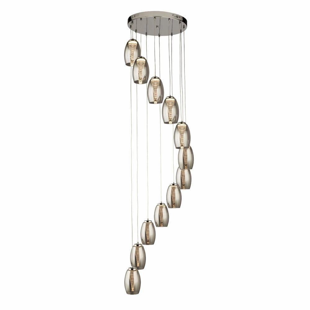 Cyclone 12 Light LED Multi-drop Pendant - Smoked Glass Shades minimalist ceiling light