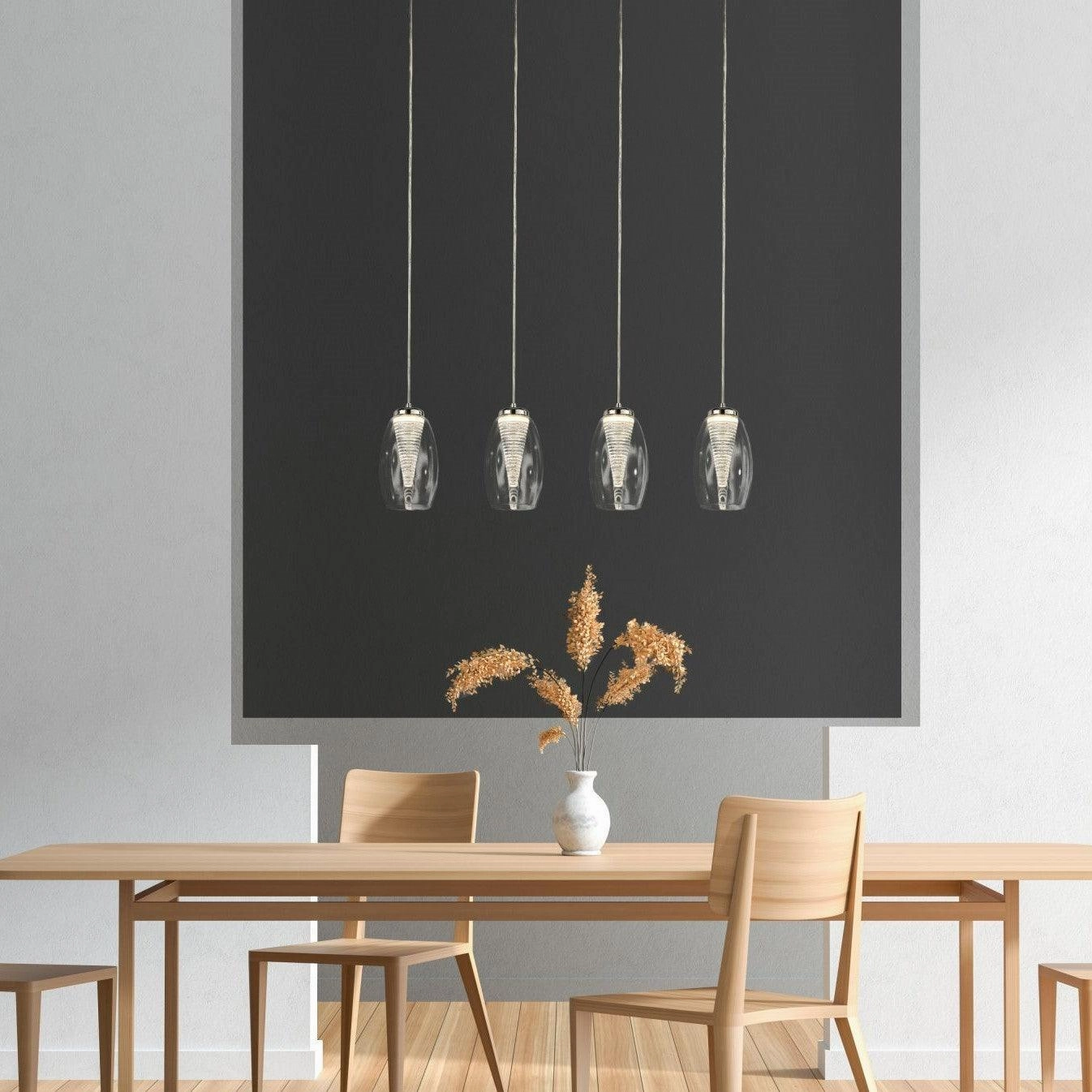 Cyclone 4 Light LED Bar Ceiling Pendant - Clear Glass Shades