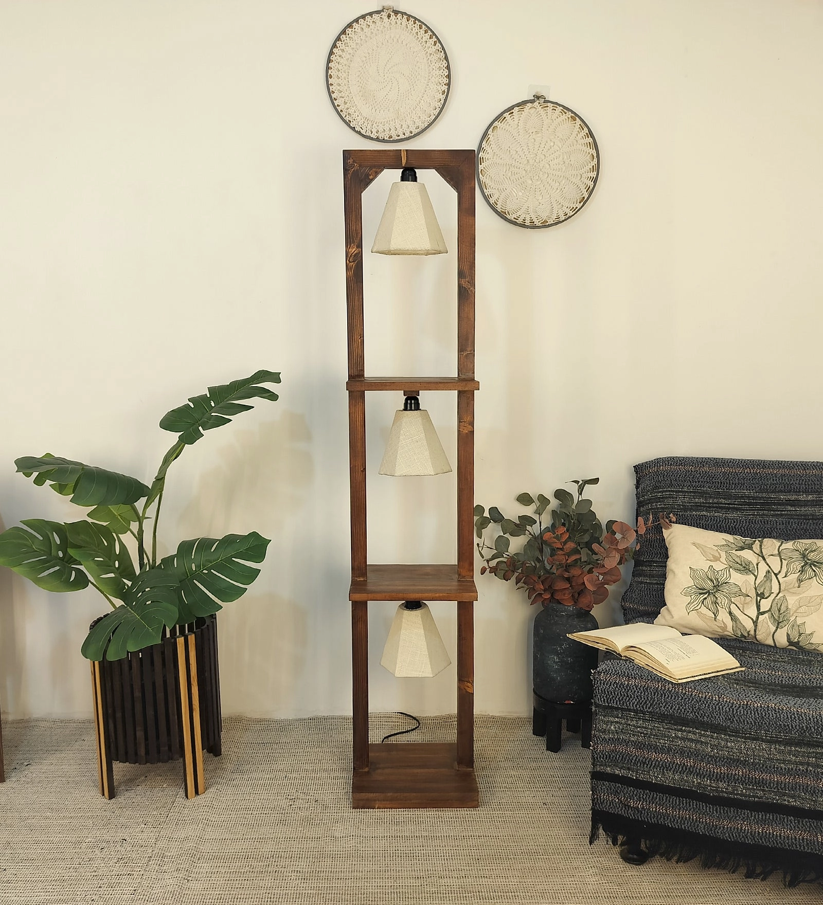 Daffodil Wooden Floor Lamp with Brown Base and Jute Fabric Lampshade (BULB NOT INCLUDED) garden LED light