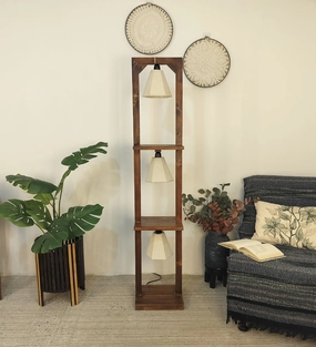 Daffodil Wooden Floor Lamp with Brown Base and Jute Fabric Lampshade (BULB NOT INCLUDED) garden LED light