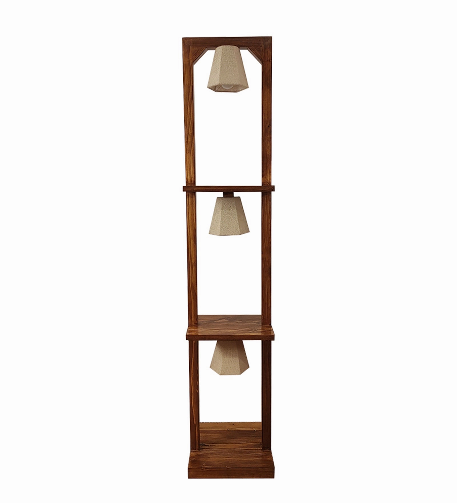 Daffodil Wooden Floor Lamp with Brown Base and Jute Fabric Lampshade (BULB NOT INCLUDED)