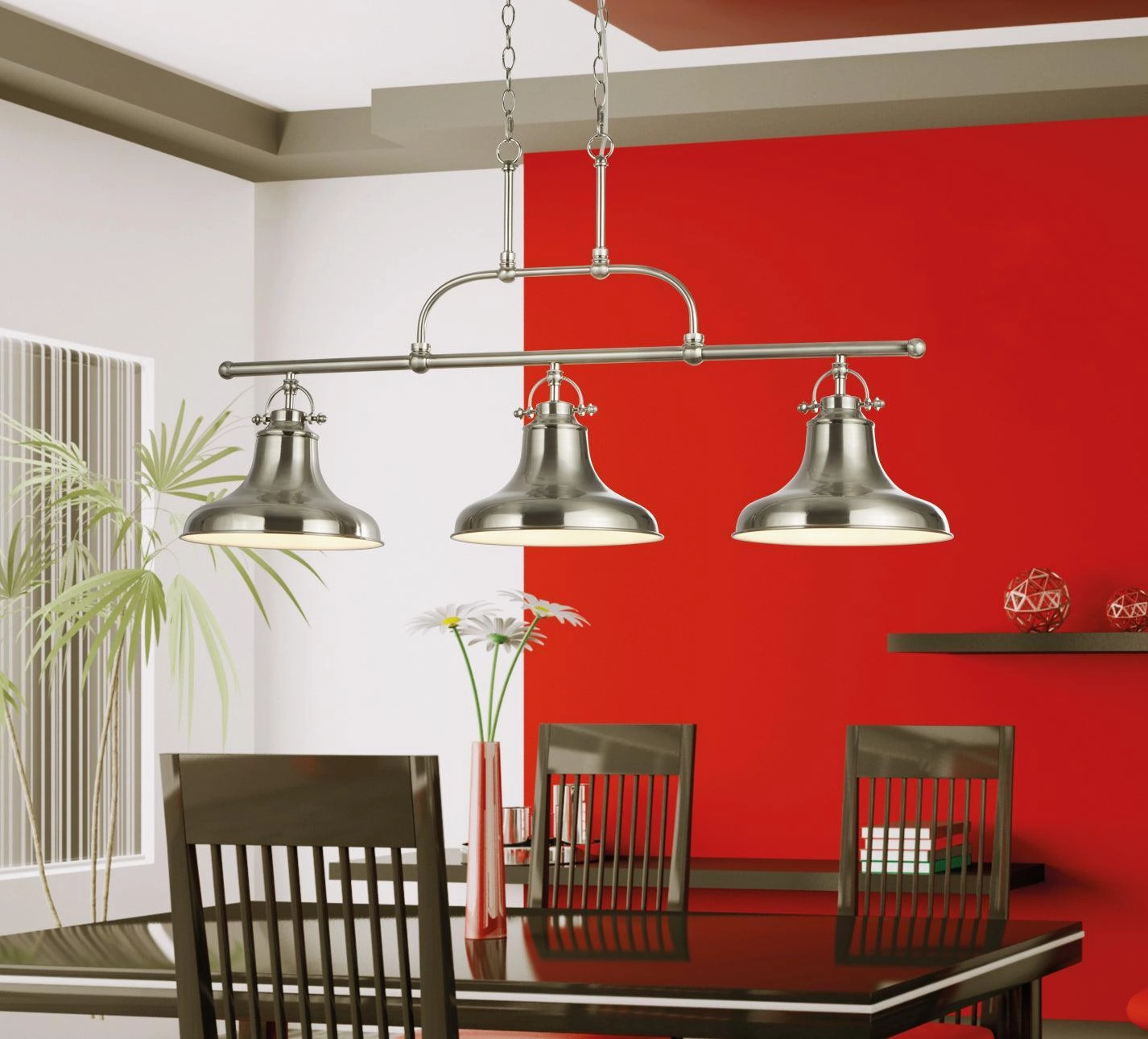 Dallas 3 Light Industrial Satin Silver Bar Ceiling Pendant