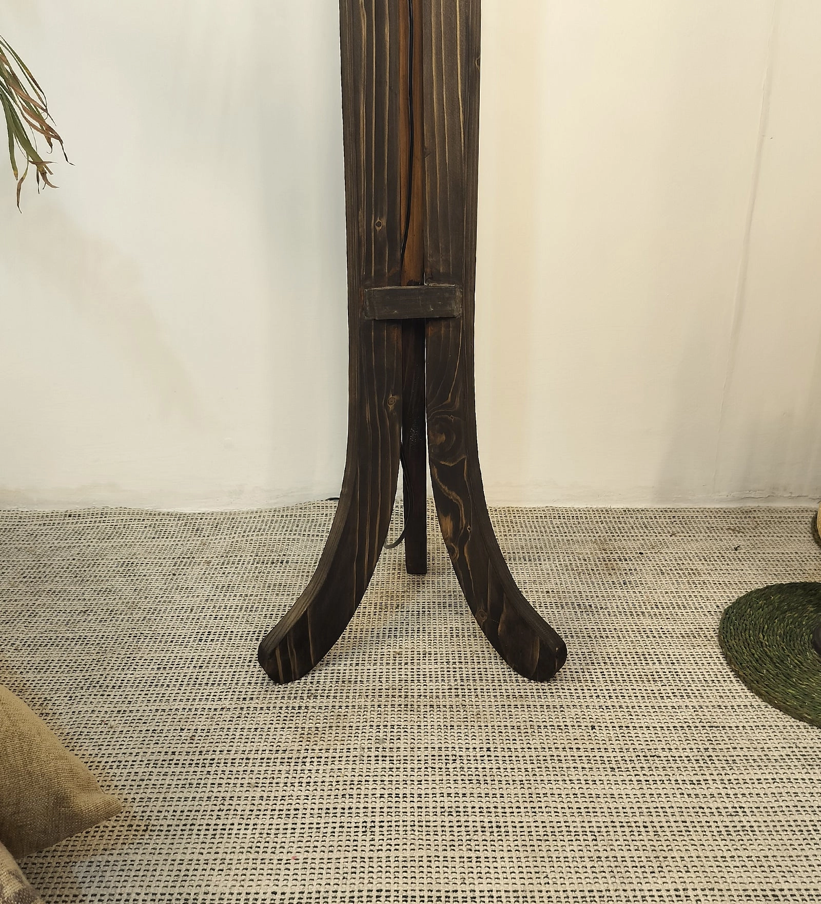 Damien Wooden Floor Lamp with Brown Base and Jute Fabric Lampshade (BULB NOT INCLUDED)