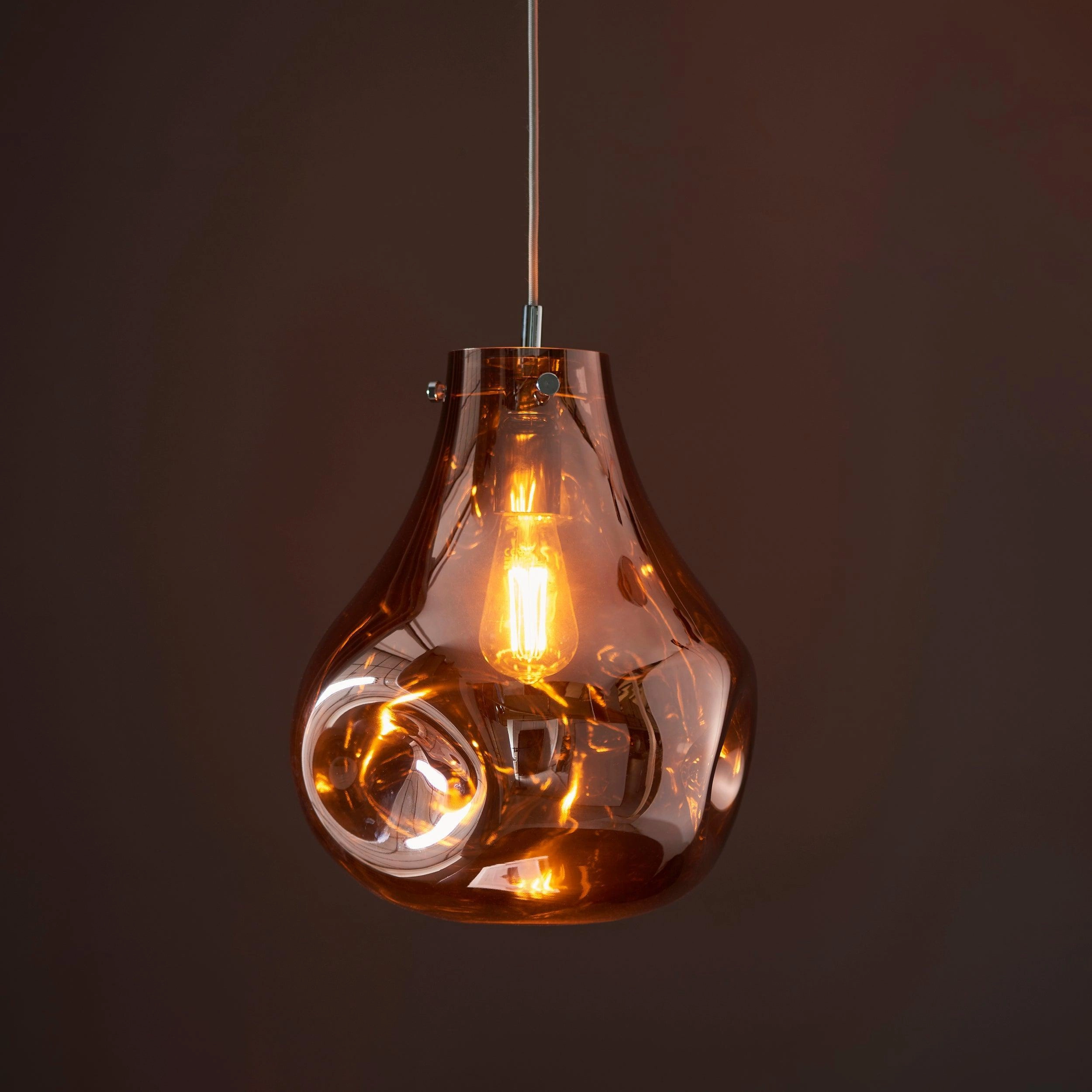 Dazzle Large Blown Copper Glass & Chrome Ceiling Pendant