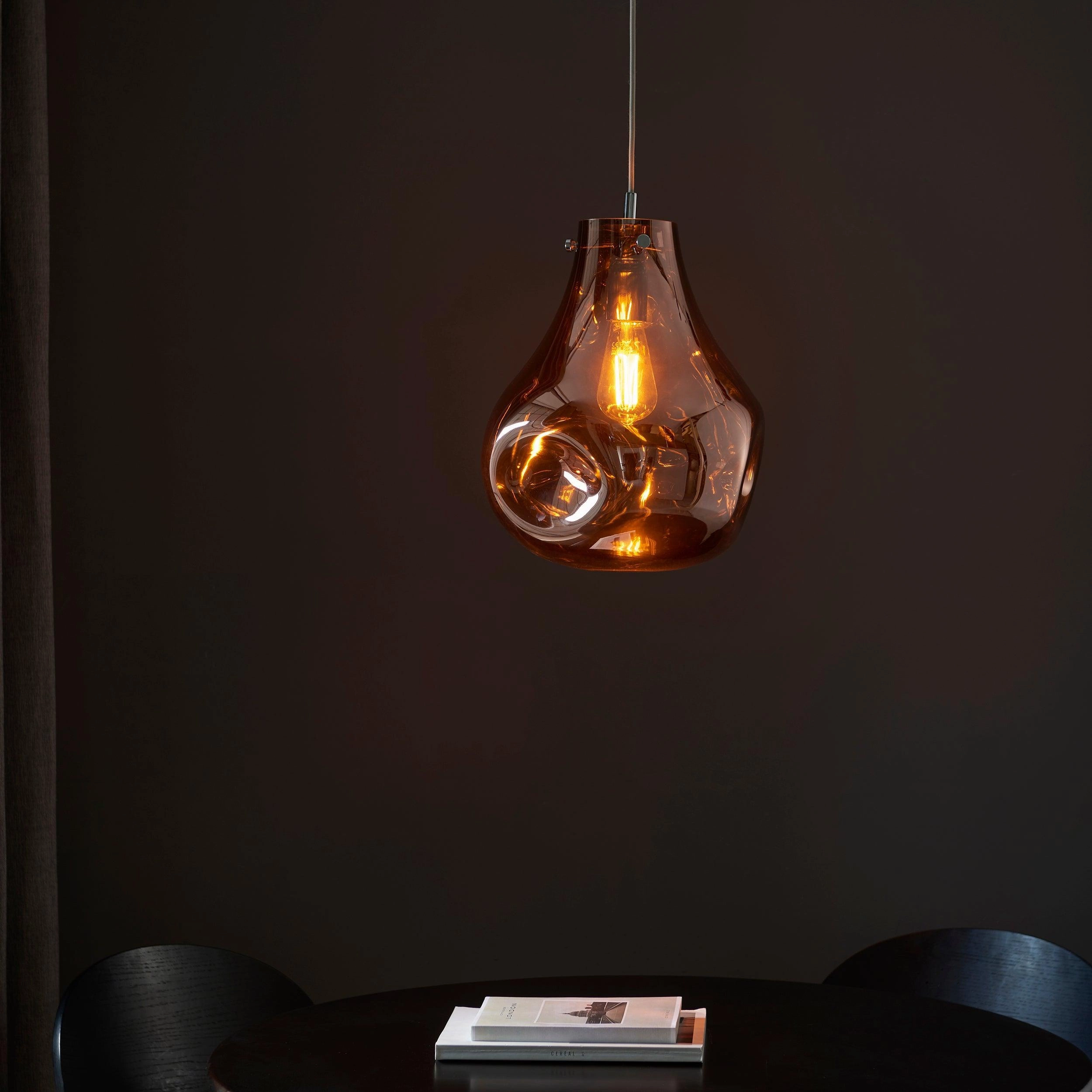 Dazzle Large Blown Copper Glass & Chrome Ceiling Pendant