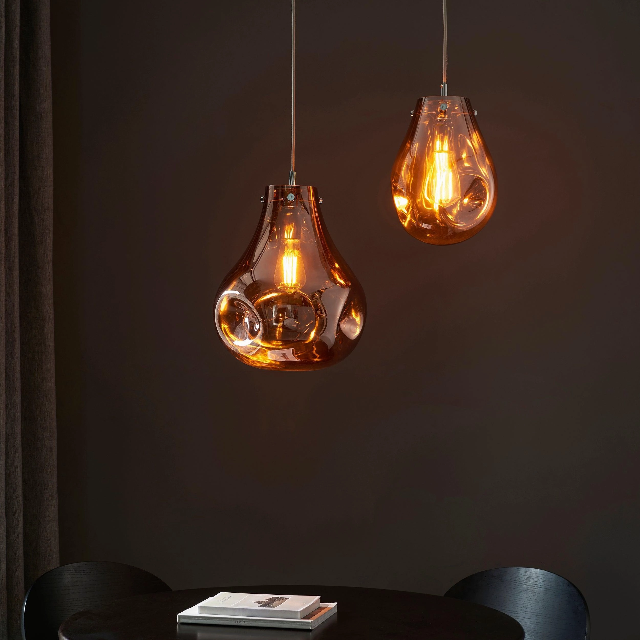 Dazzle Large Blown Copper Glass & Chrome Ceiling Pendant