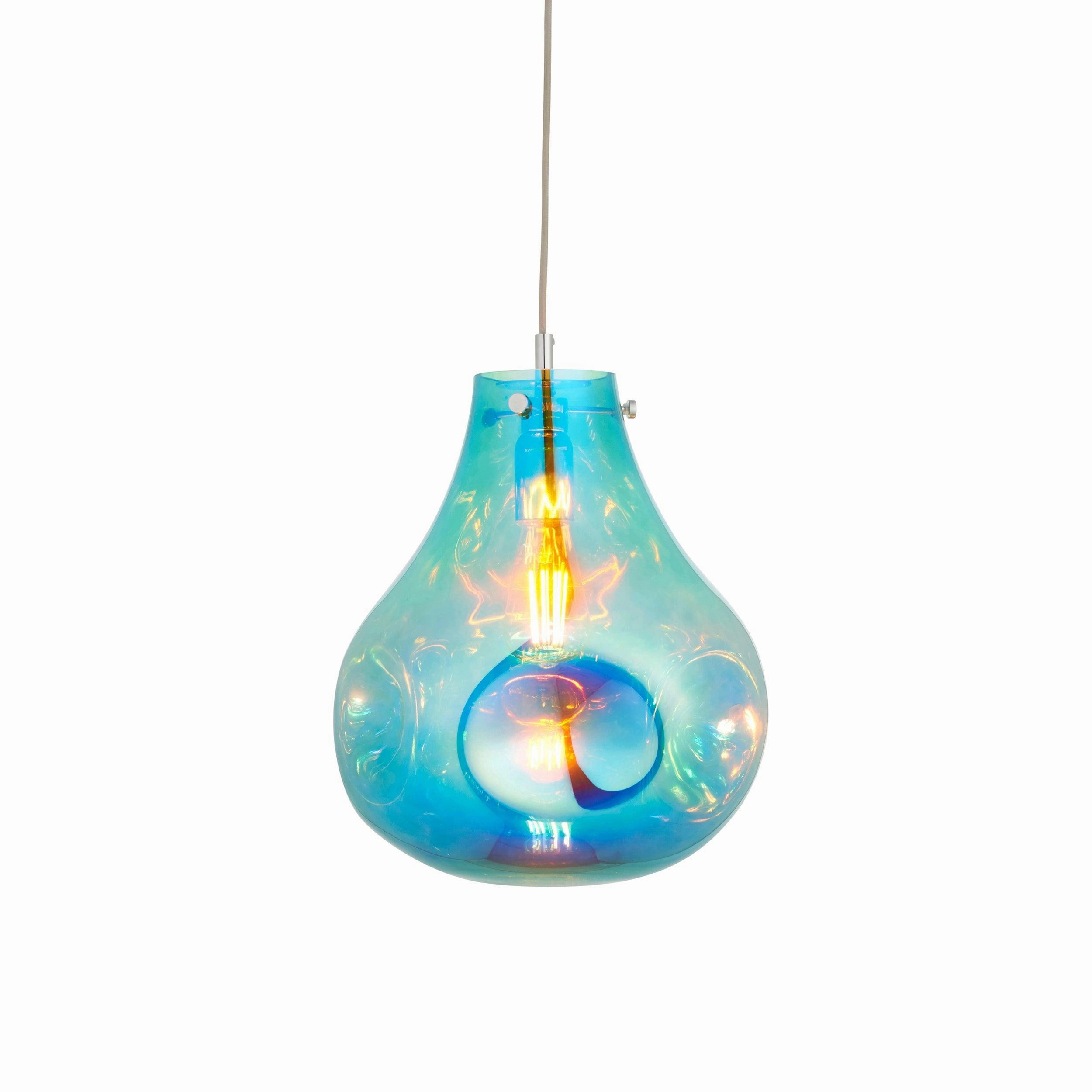 Dazzle Large Blown Petrol Glass & Chrome Pendant Light modern ceiling lamp