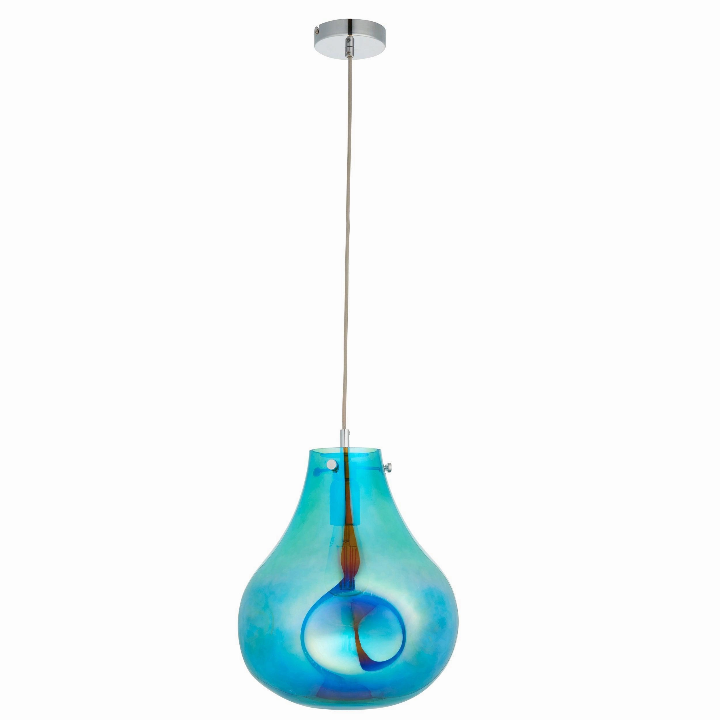Dazzle Large Blown Petrol Glass & Chrome Pendant Light