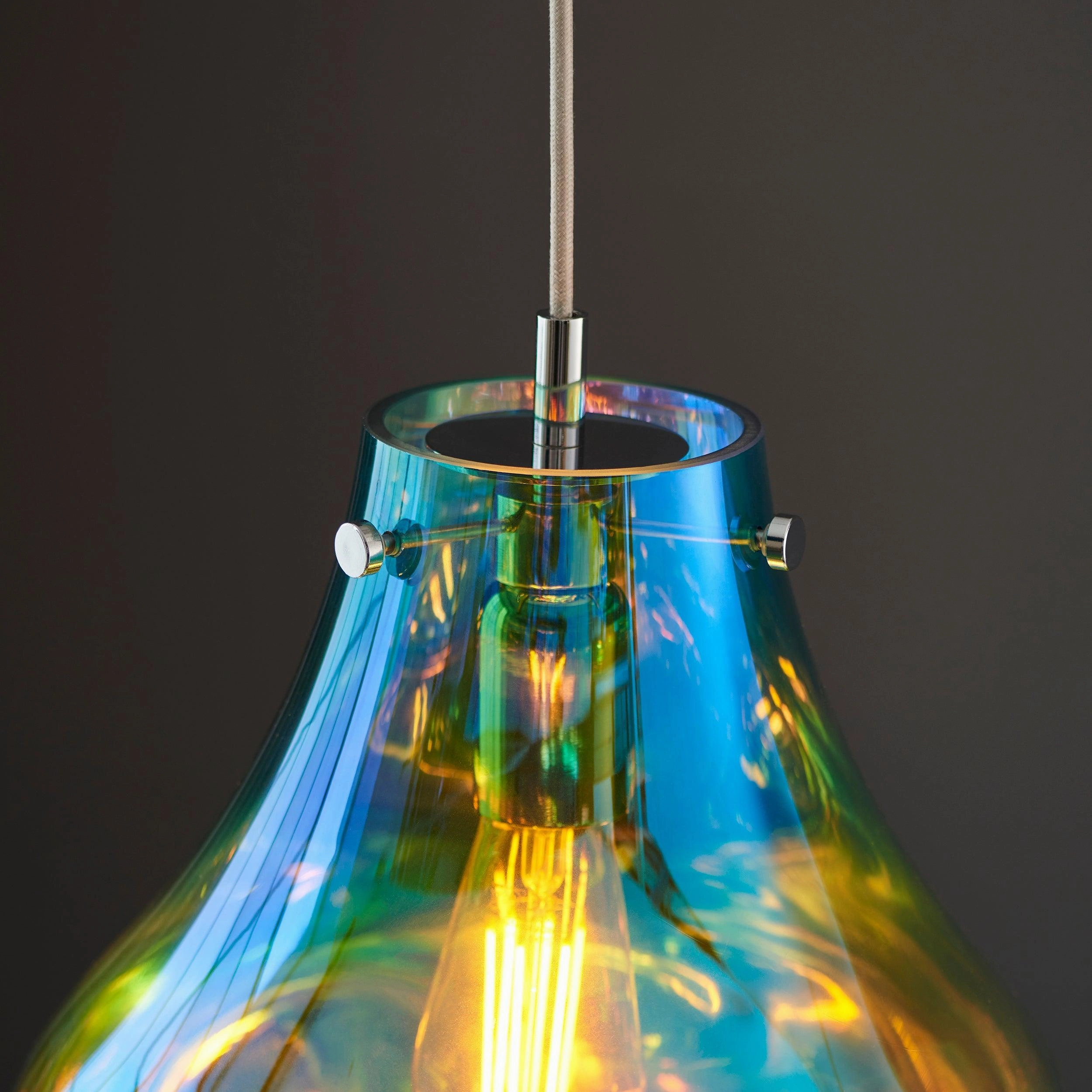 Dazzle Large Blown Petrol Glass & Chrome Pendant Light