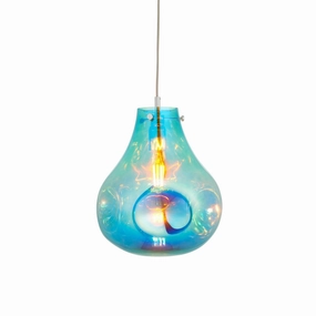 Dazzle Large Blown Petrol Glass & Chrome Pendant Light modern ceiling lamp