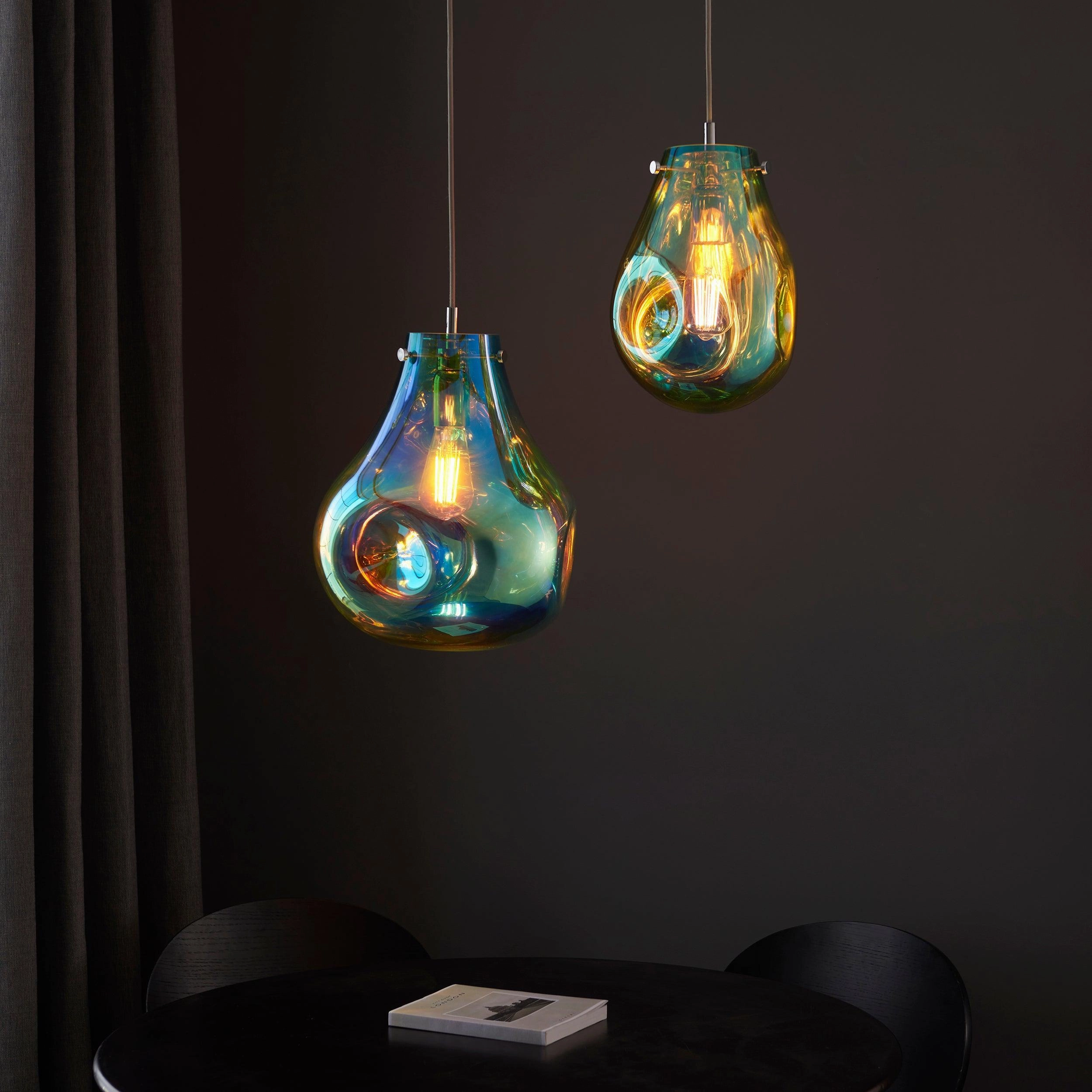 Dazzle Medium Petrol Glass & Chrome Ceiling Pendant Light