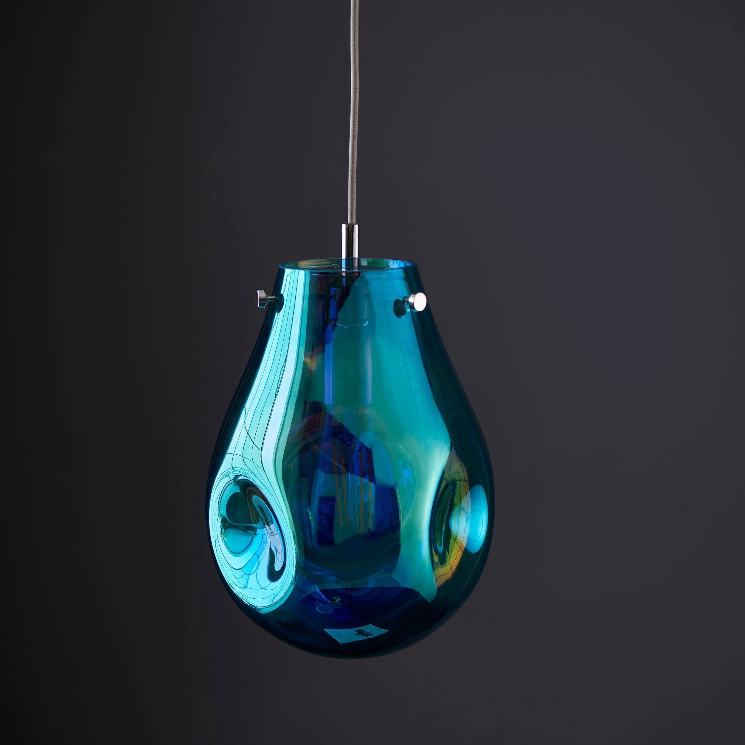 Dazzle Medium Petrol Glass & Chrome Ceiling Pendant Light
