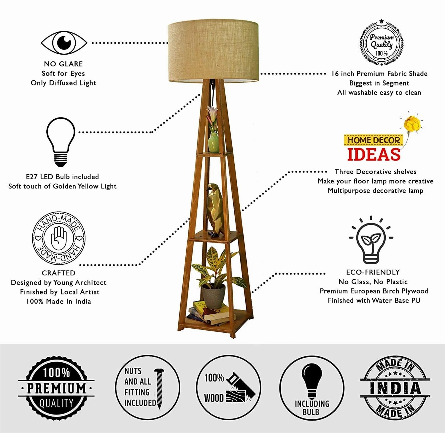 Decorative  Wooden Floor Lamp for Home Decoration Living Room Corner
