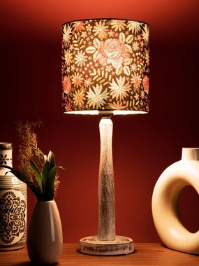 Distress White Wooden Lamp with Black Floral Stitch Shade Louis Poulsen chandelier