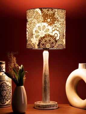 Distress White Wooden Lamp with Blue Batik Print Shade Louis Poulsen chandelier