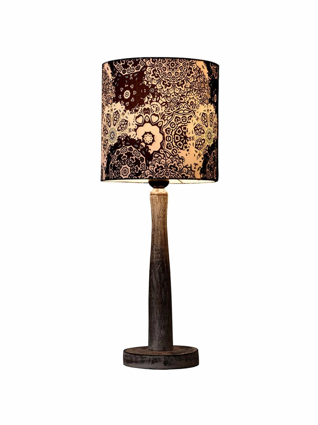 Distress White Wooden Lamp with Blue Batik Print Shade