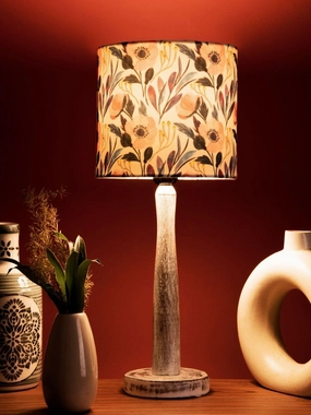 Distress White Wooden Lamp with Pink Floral Shade Louis Poulsen chandelier