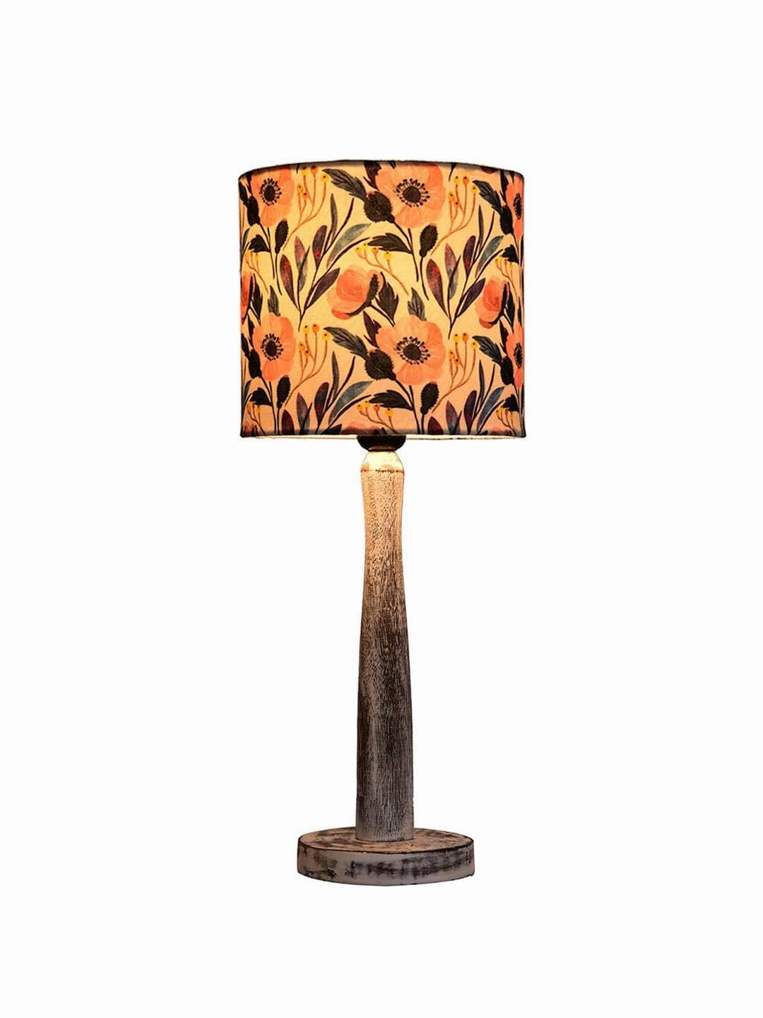 Distress White Wooden Lamp with Pink Floral Shade