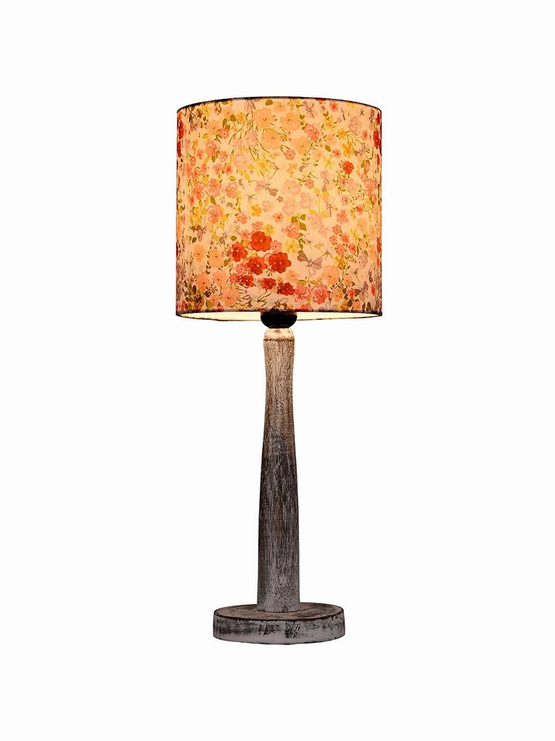 Distress White Wooden Lamp with Tiny Flowers Shade