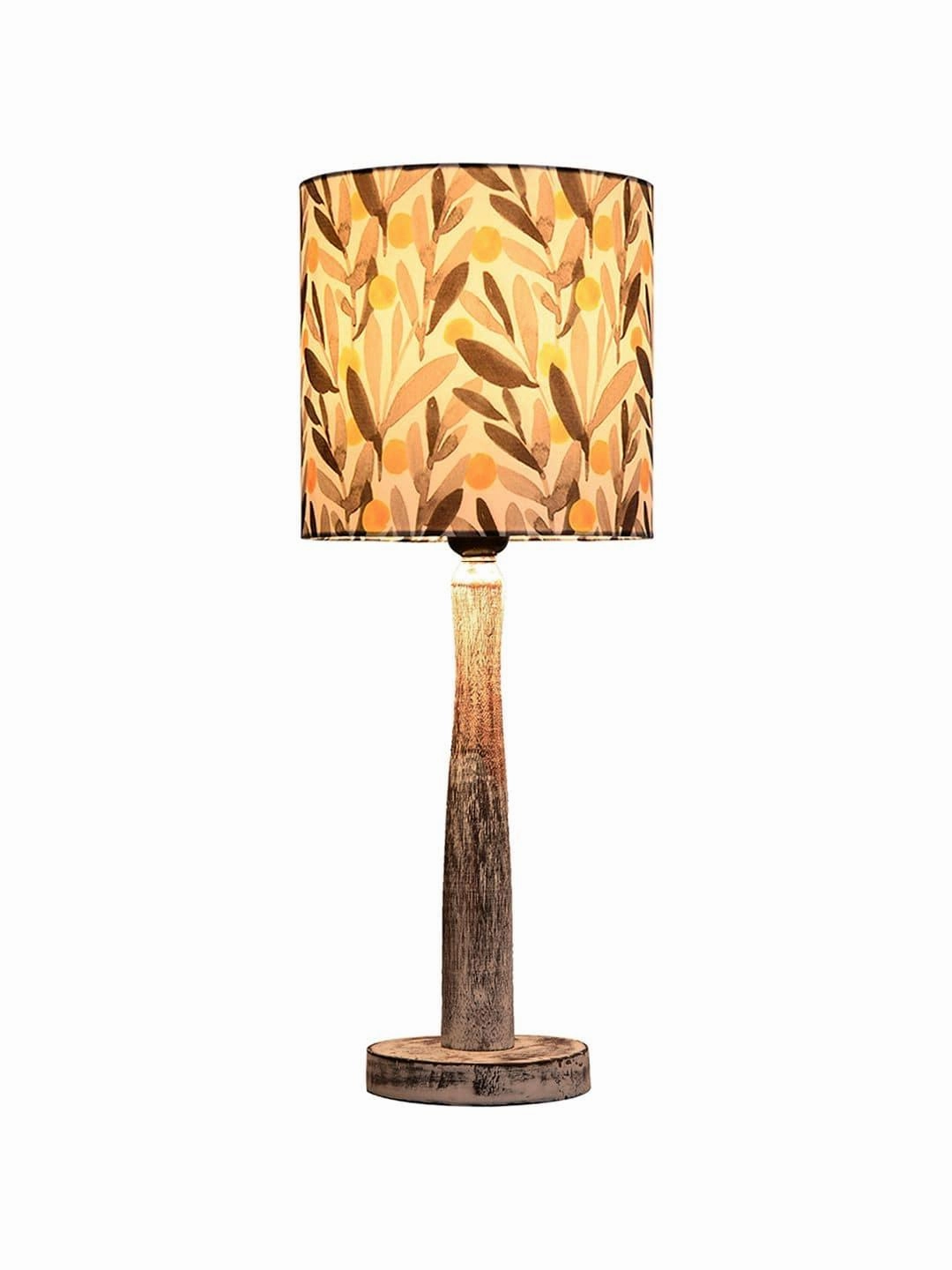 Distress White Wooden Lamp with Yellow Leaf Shade