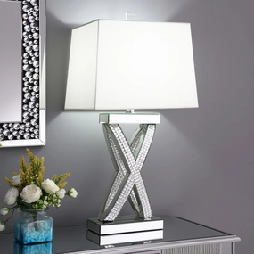 Dominick Table Lamp with Rectange Shade White and Mirror mini decorative bulb