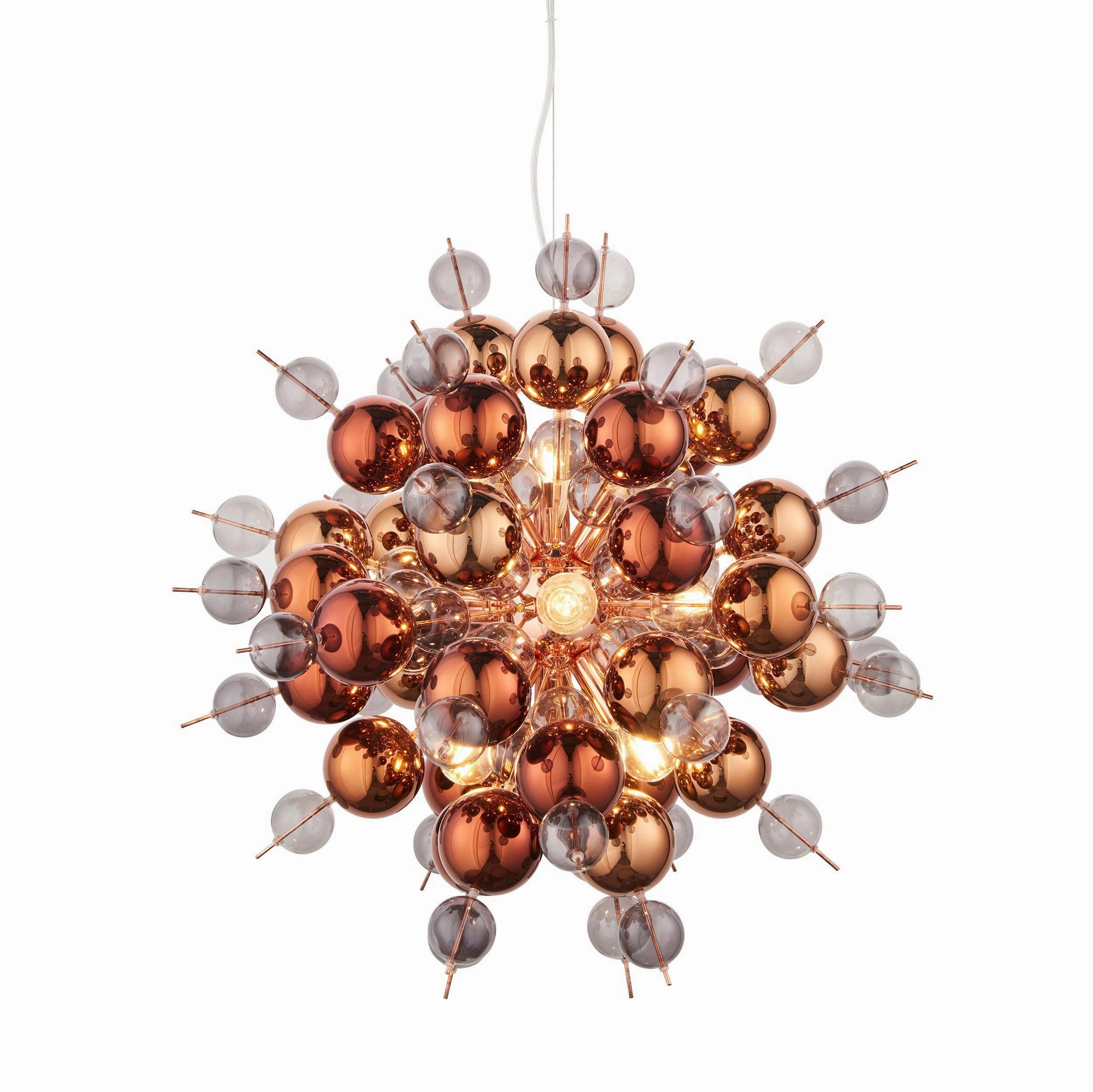 Dreamscape 9 Light Copper Pendant With Tinted Glass Spheres modern ceiling lamp