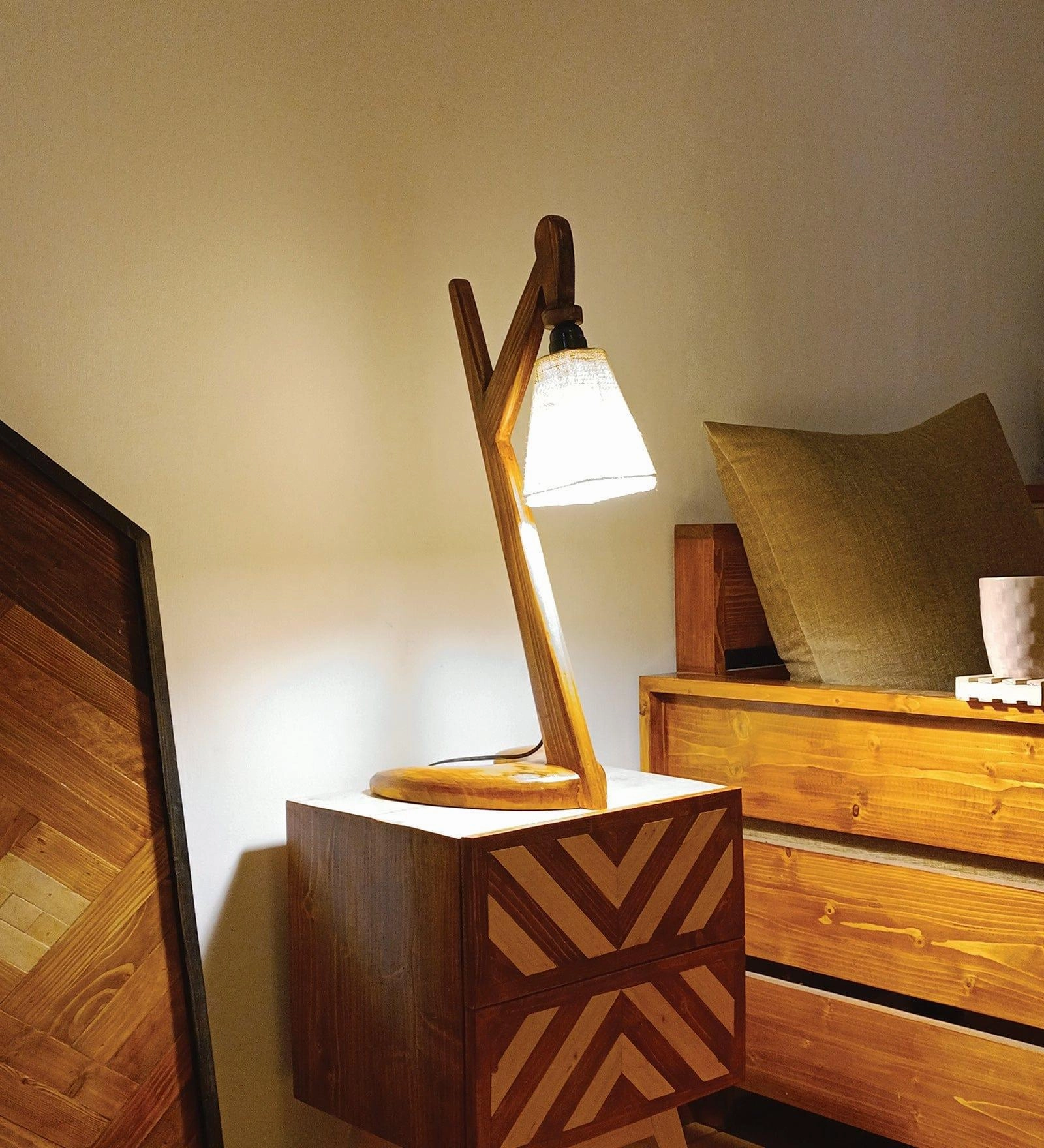 Druid Brown Wooden Table Lamp with White Jute Lampshade (BULB NOT INCLUDED) Louis Poulsen chandelier