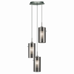 Duo 2 Multi-drop 3 Light Pendant Smokey/Frosted Glass Shades minimalist ceiling light