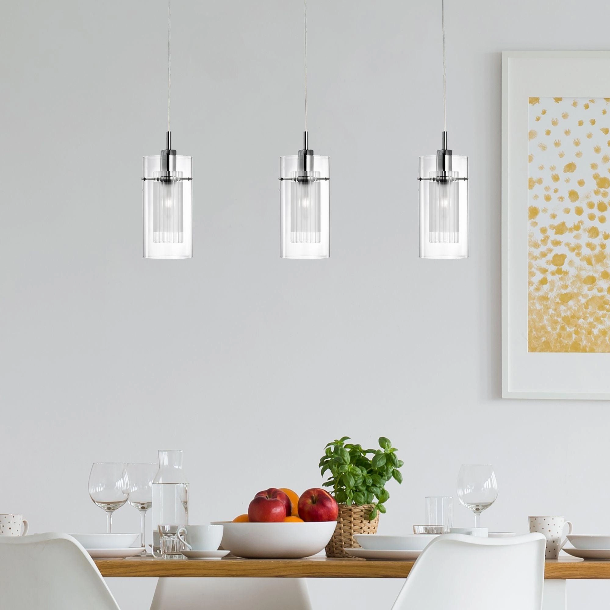 Duo I Chrome & Double Glass 3 Light Bar Ceiling Pendant