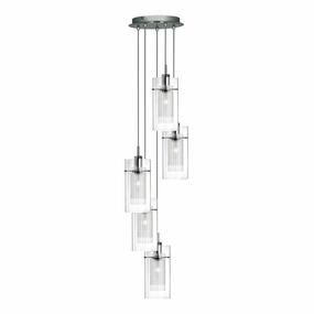 Duo I Chrome & Double Glass 5 Light Pendant Searchlight modern ceiling lamp