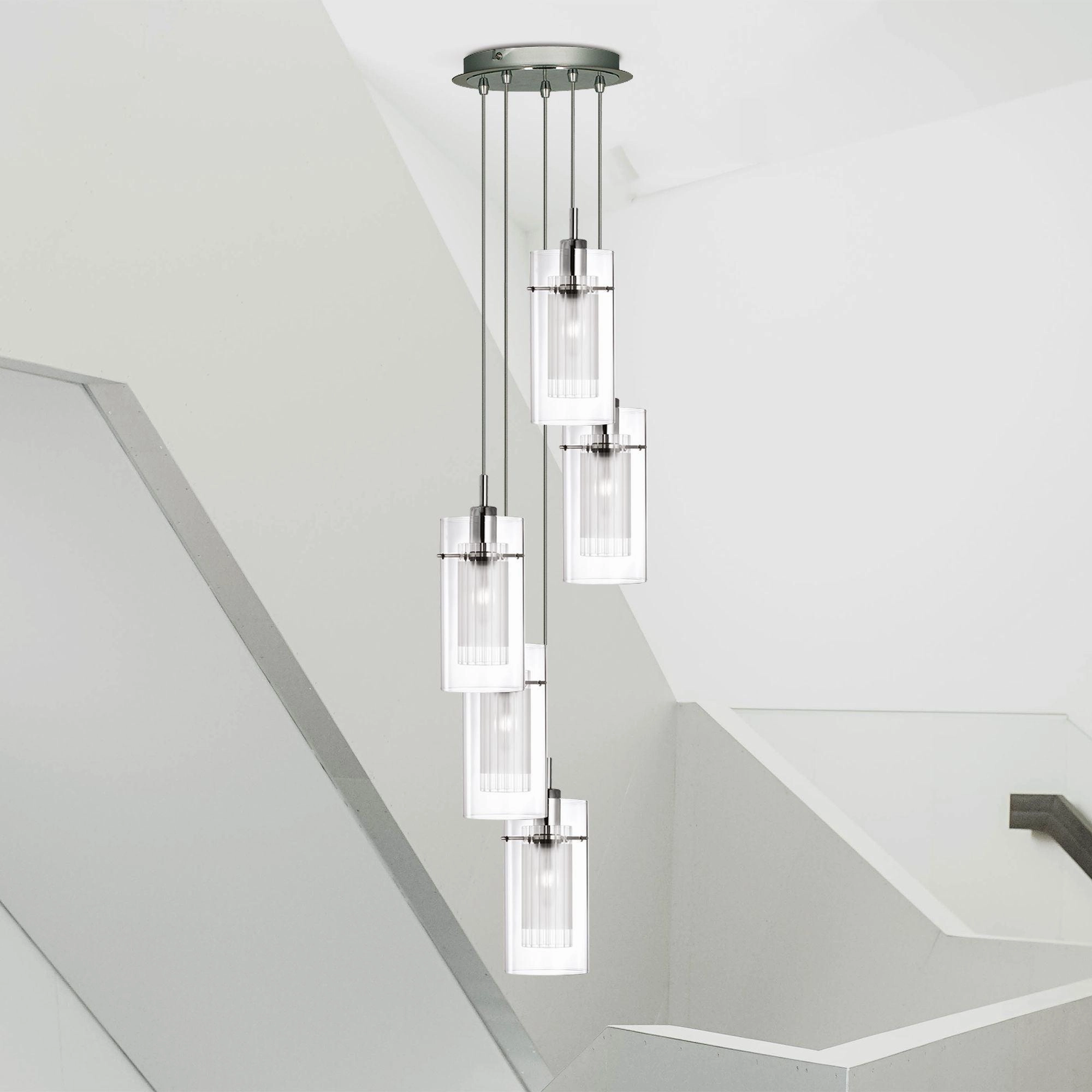 Duo I Chrome & Double Glass 5 Light Pendant Searchlight