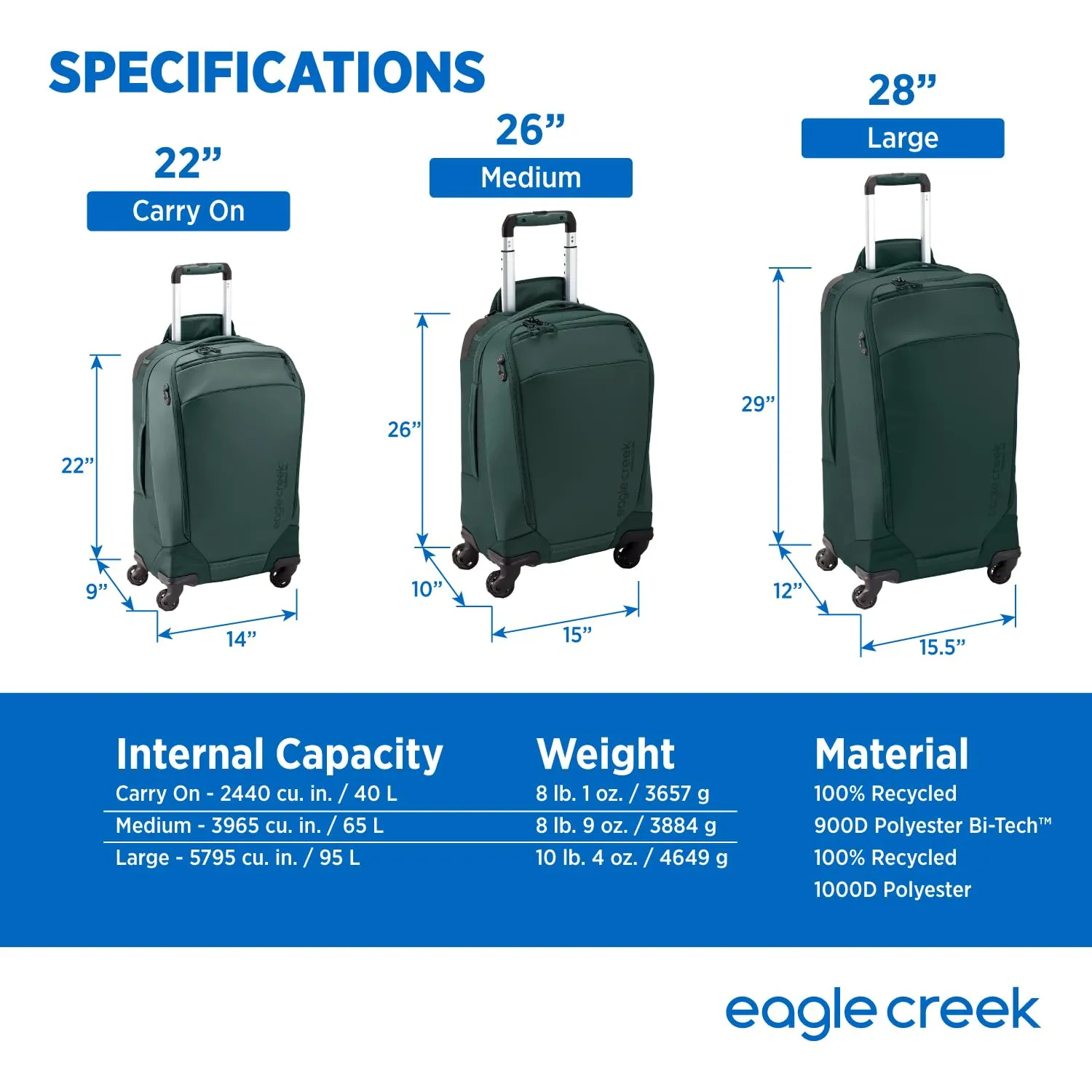 Eagle Creek Tarmac XE 24" Medium 4 Wheeled Luggage, 65L Bags Eagle-Creek