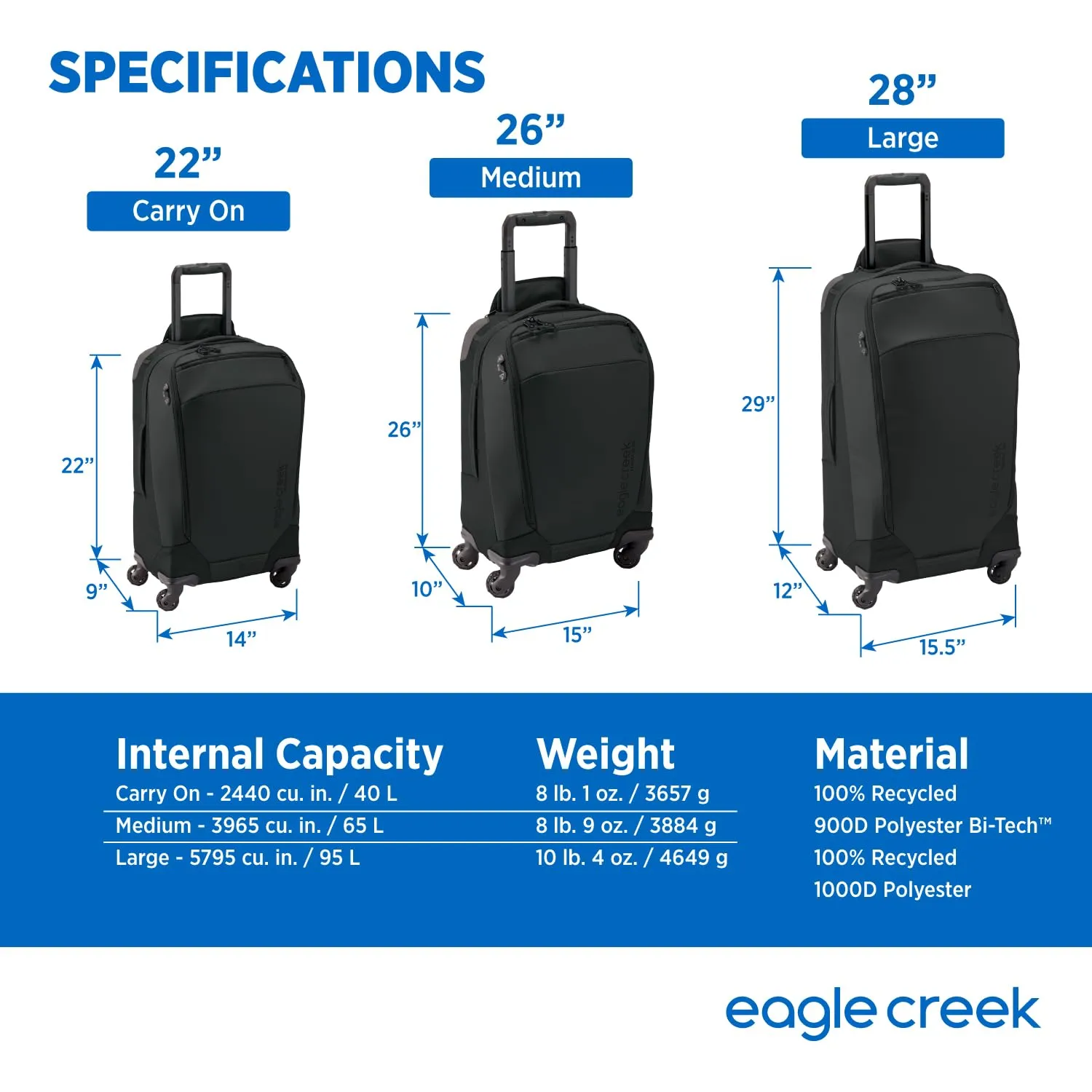 Eagle Creek Tarmac XE 24" Medium 4 Wheeled Luggage, 65L Bags Eagle-Creek