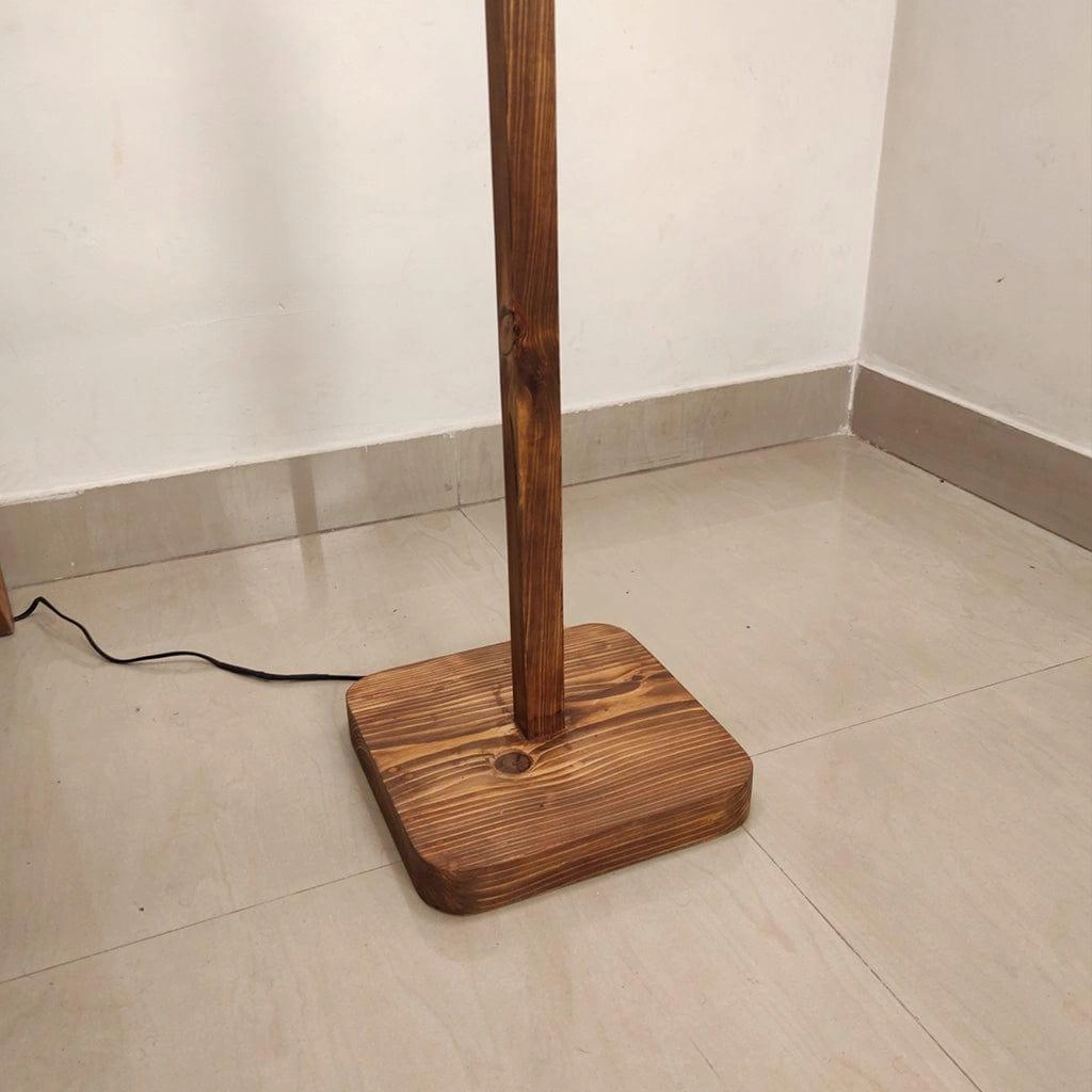 Elania Wooden Floor Lamp with Brown Base and Beige Fabric Lampshade (BULB NOT INCLUDED)