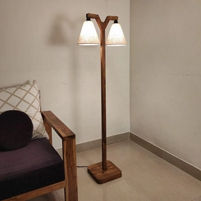 Elania Wooden Floor Lamp with Brown Base and Beige Fabric Lampshade (BULB NOT INCLUDED) garden LED light