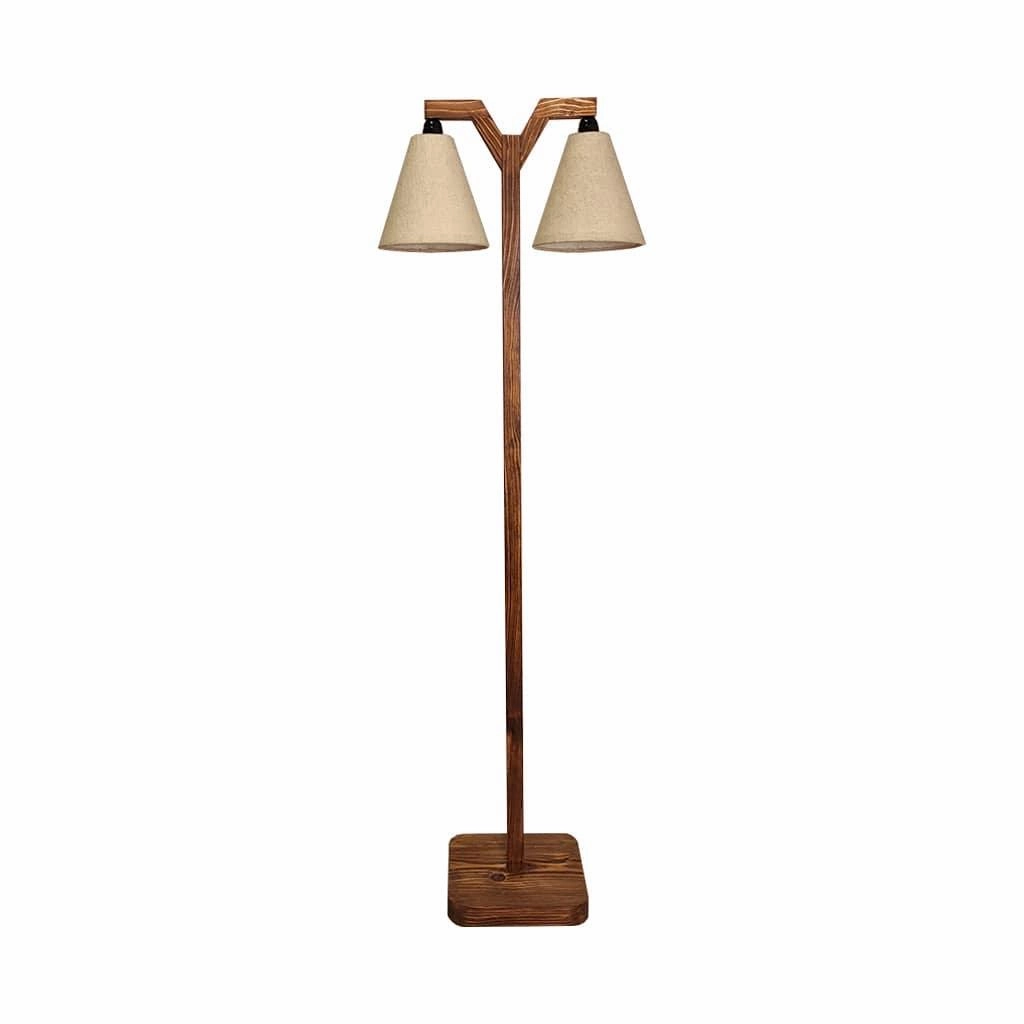 Elania Wooden Floor Lamp with Brown Base and Beige Fabric Lampshade (BULB NOT INCLUDED)