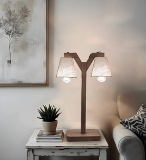 Elania Wooden Table Lamp with Brown Base and Premium White Fabric Lampshade (BULB NOT INCLUDED) Louis Poulsen chandelier