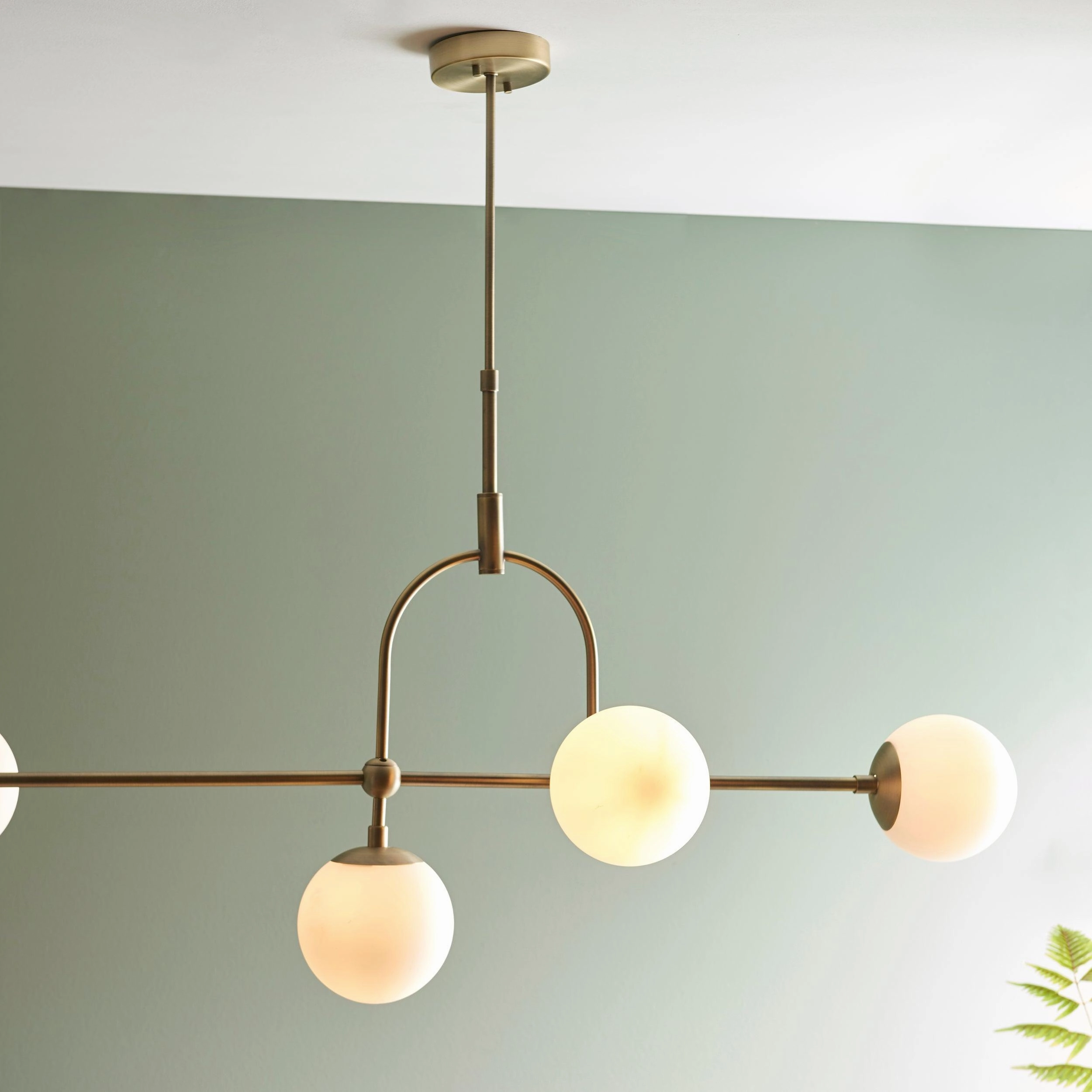 Eldorado 5 Light Brass Art Deco Pendant - Opal Glass Shades