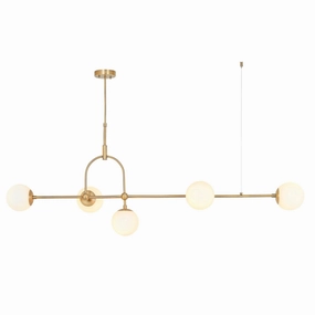 Eldorado 5 Light Brass Art Deco Pendant - Opal Glass Shades modern ceiling lamp