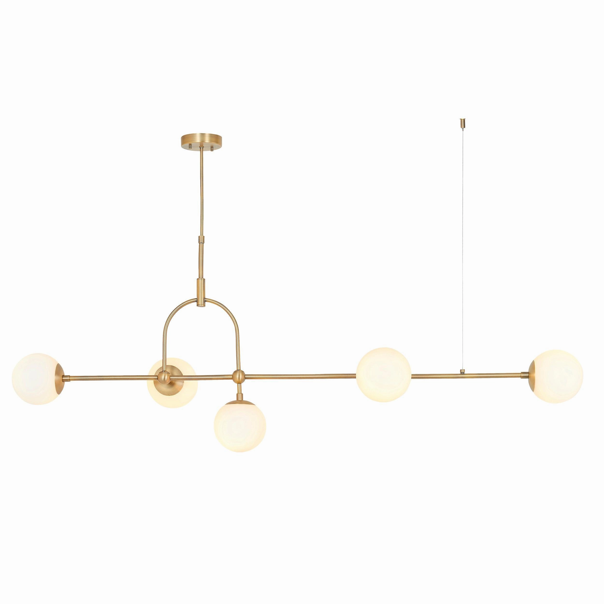 Eldorado 5 Light Brass Art Deco Pendant - Opal Glass Shades modern ceiling lamp