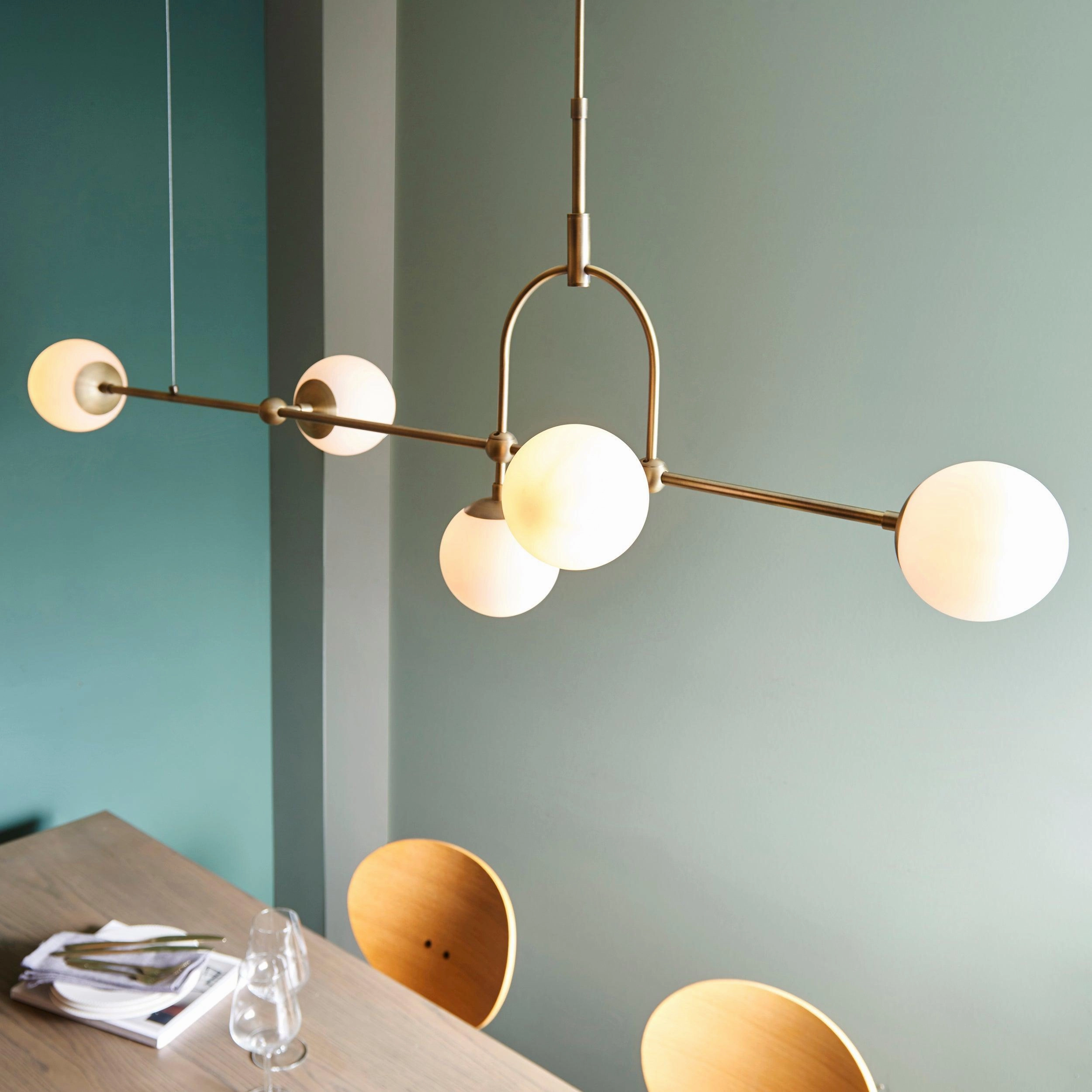 Eldorado 5 Light Brass Art Deco Pendant - Opal Glass Shades