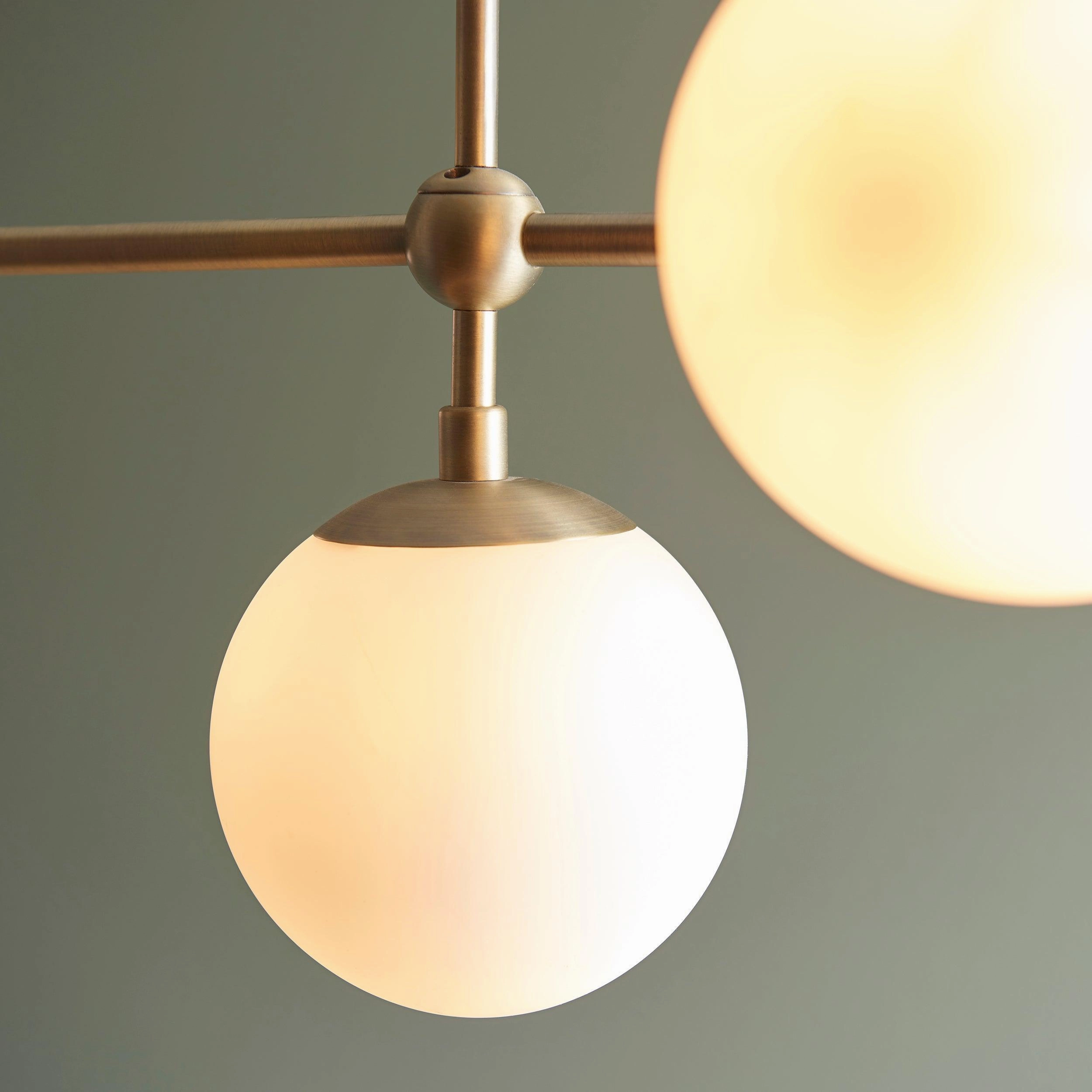 Eldorado 5 Light Brass Art Deco Pendant - Opal Glass Shades