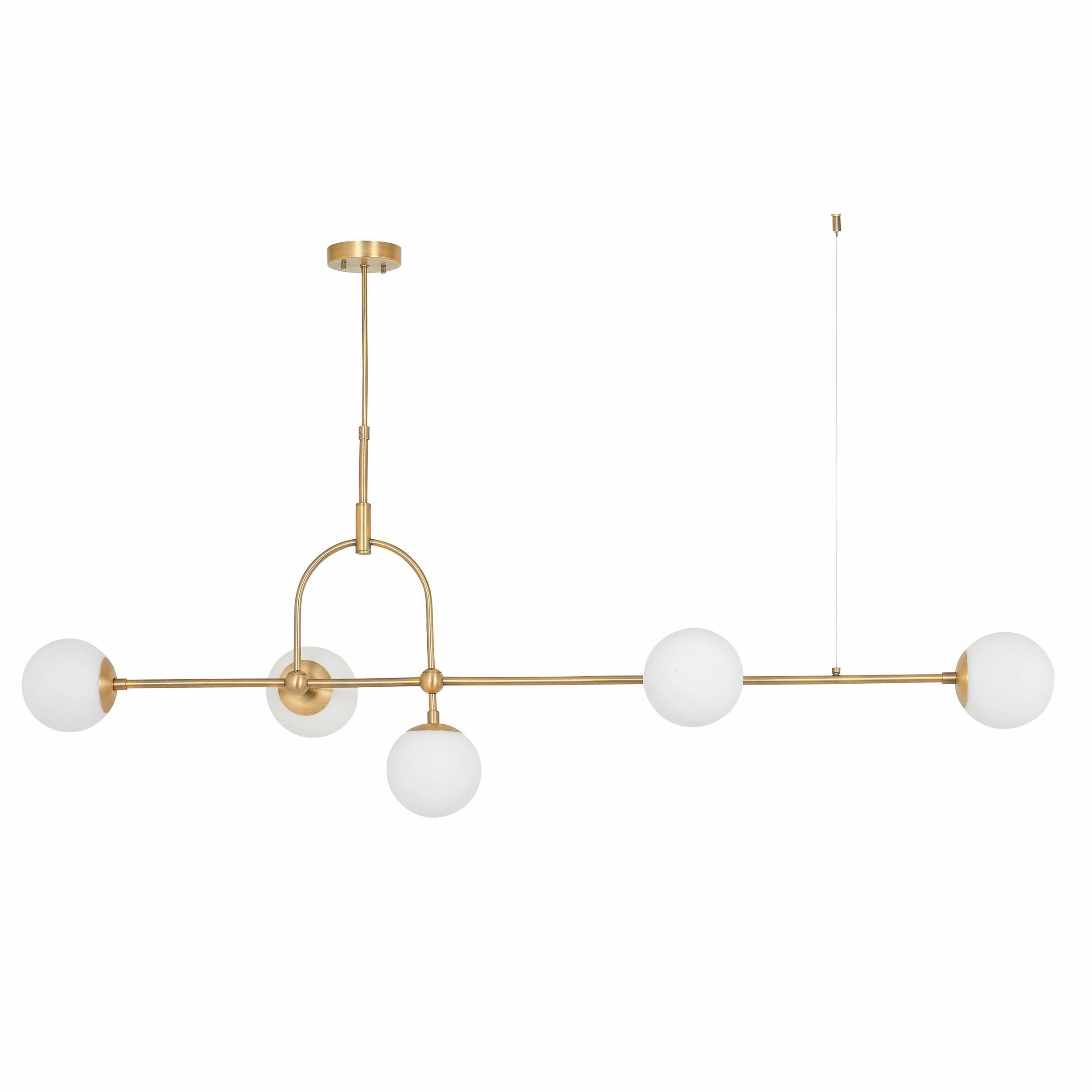 Eldorado 5 Light Brass Art Deco Pendant - Opal Glass Shades