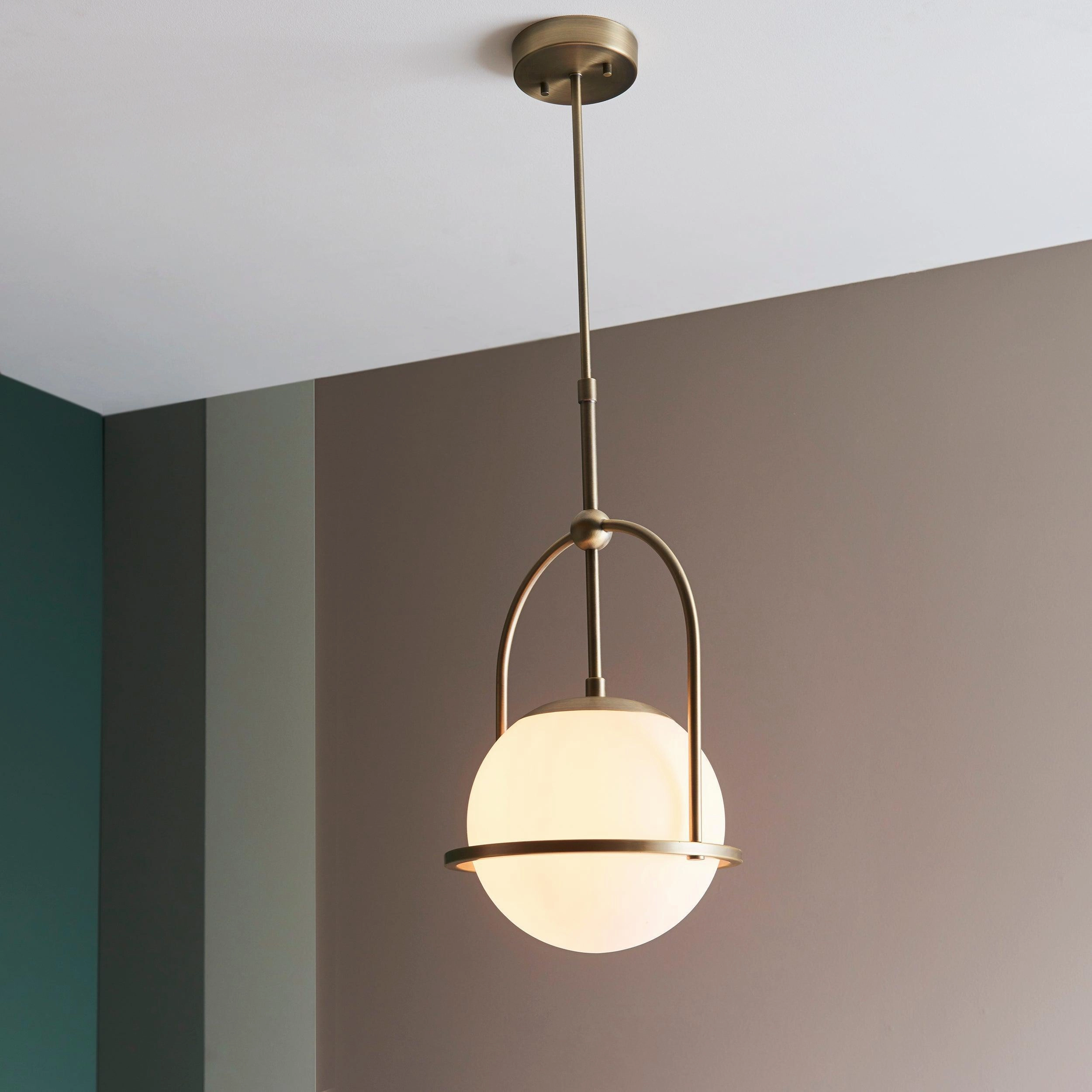 Eldorado Brass Art Deco Pendant With Opal Glass Shade