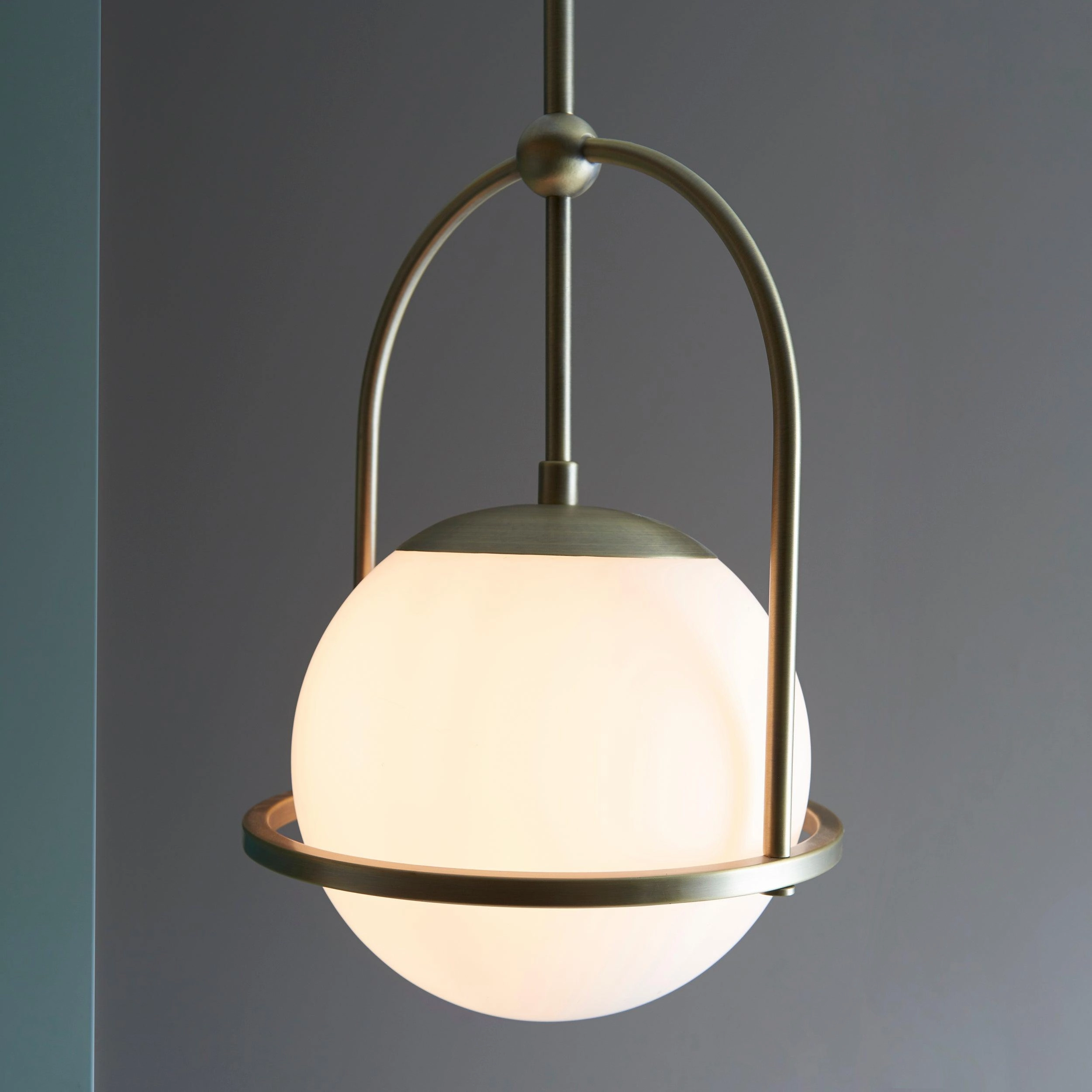 Eldorado Brass Art Deco Pendant With Opal Glass Shade