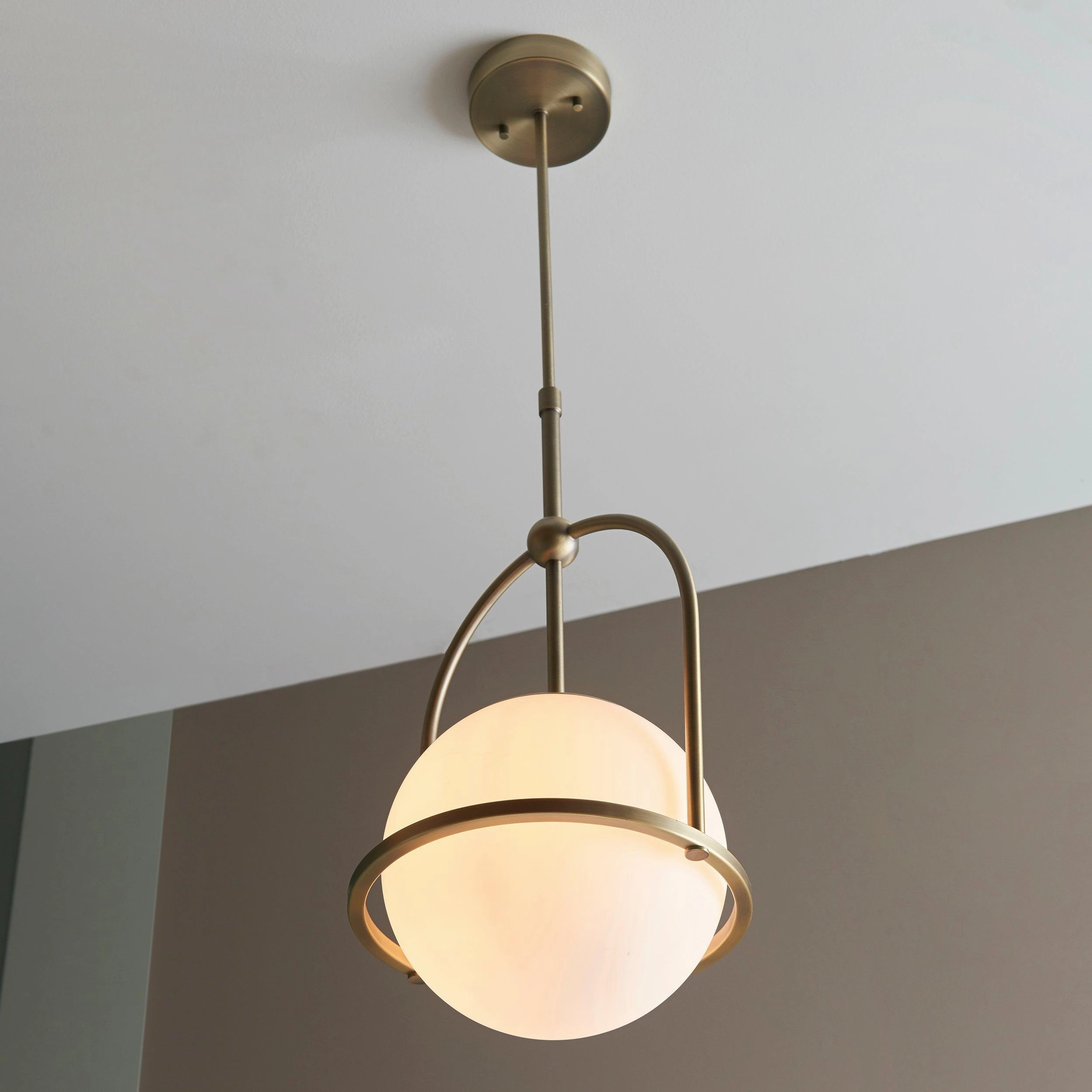 Eldorado Brass Art Deco Pendant With Opal Glass Shade