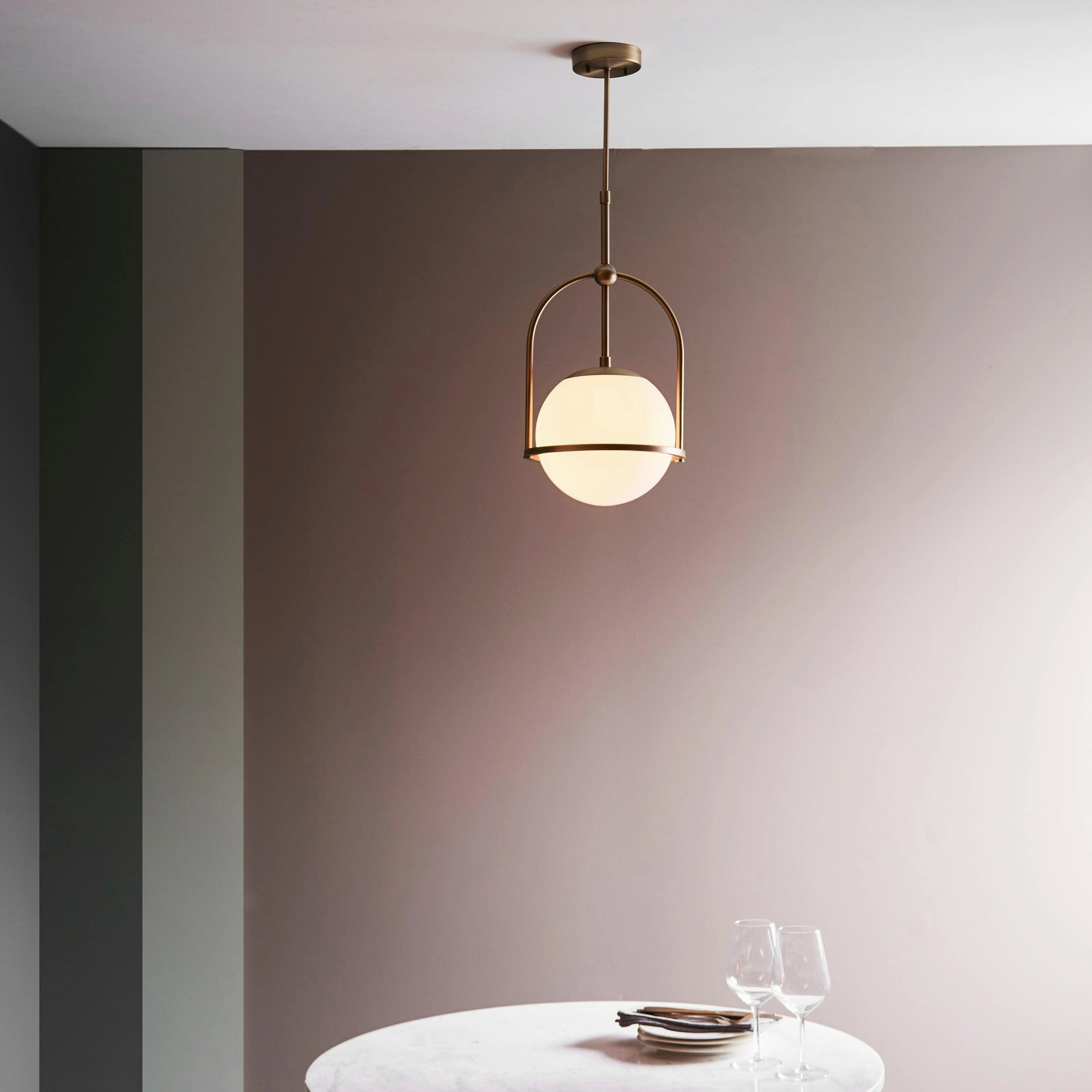 Eldorado Brass Art Deco Pendant With Opal Glass Shade
