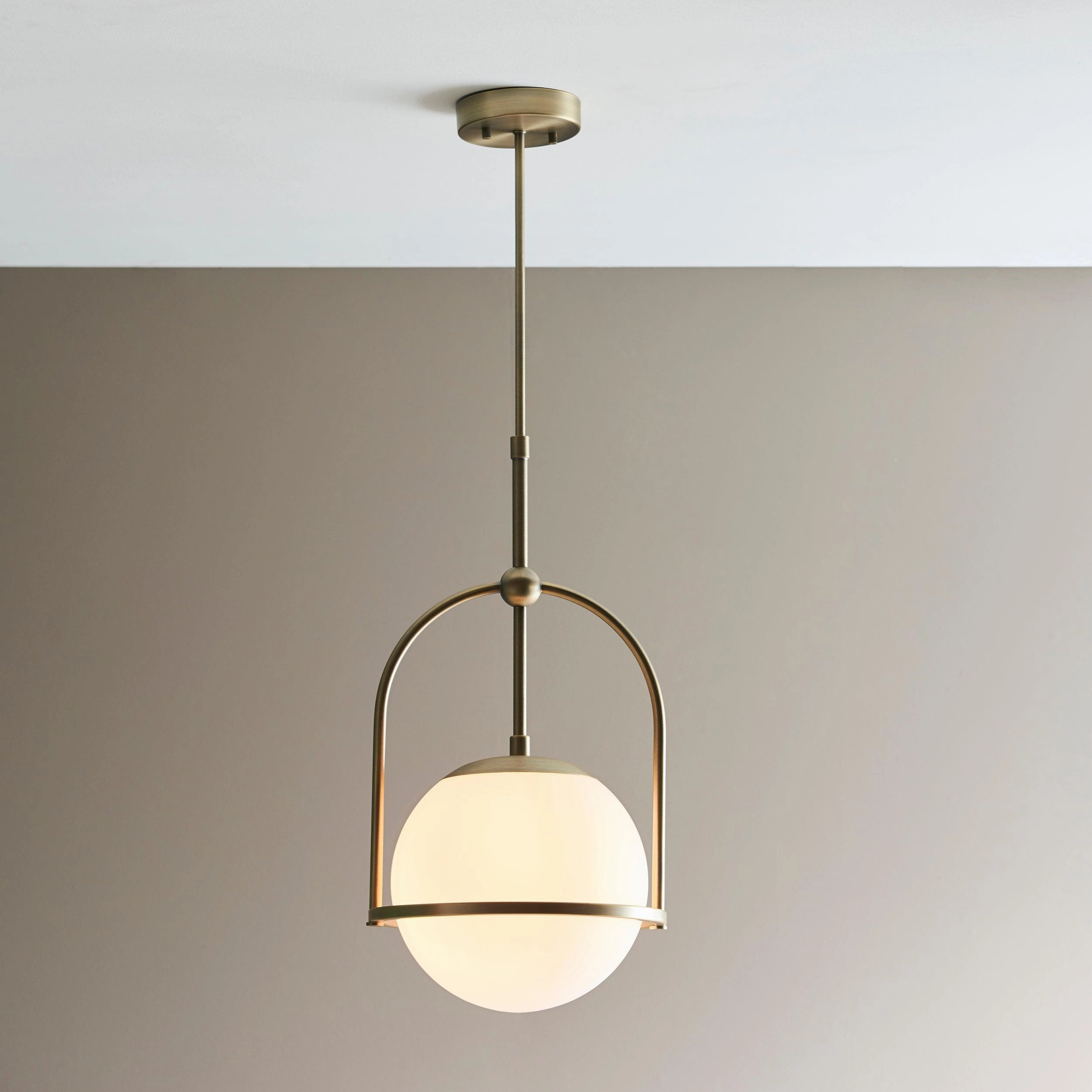 Eldorado Brass Art Deco Pendant With Opal Glass Shade