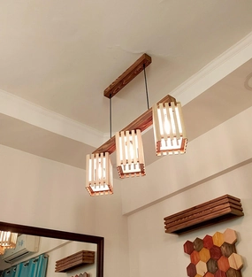 Elegant Beige & Brown Wooden Series Hanging Lamp (BULB NOT INCLUDED) contemporary ceiling fixture