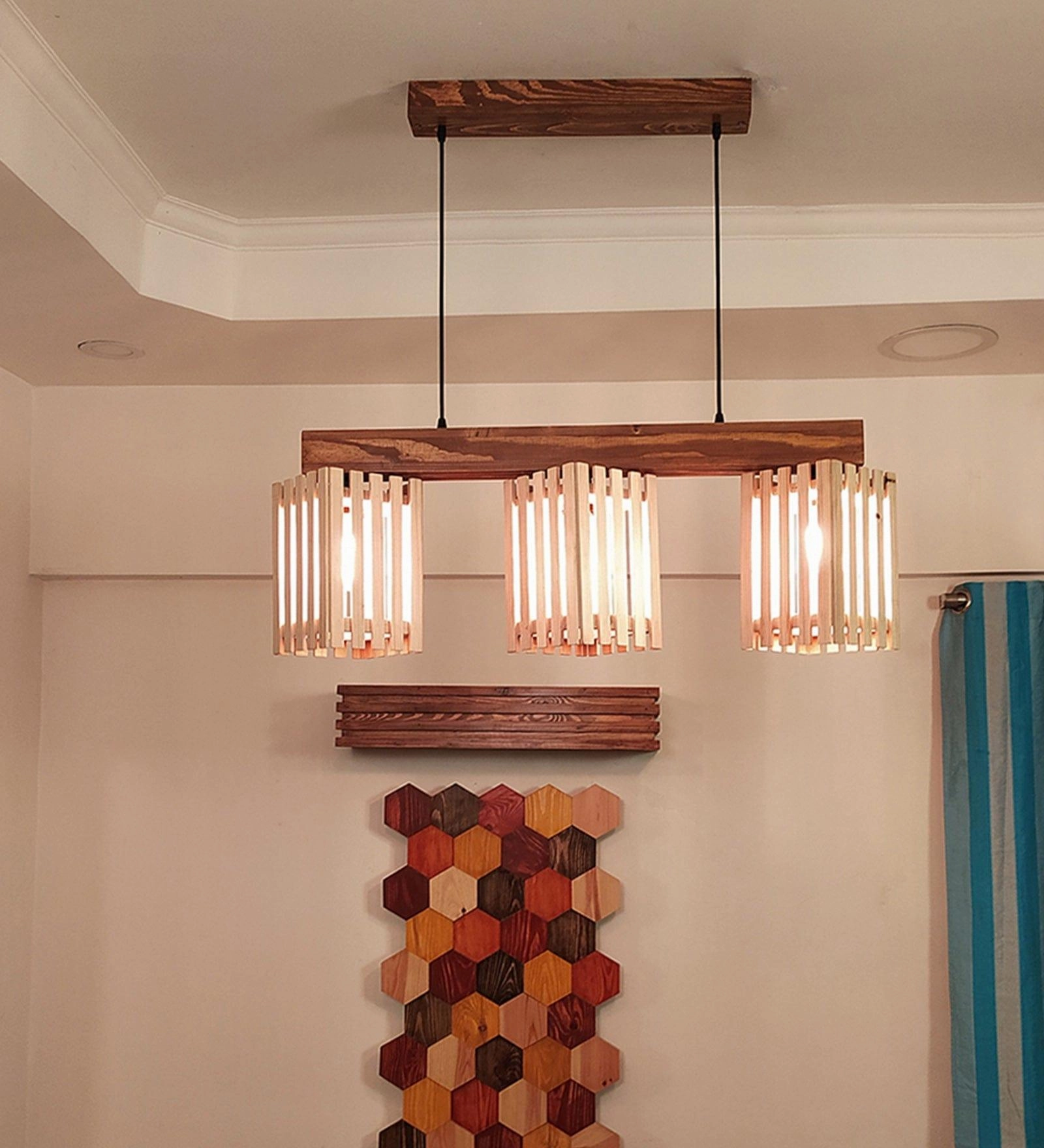Elegant Beige & Brown Wooden Series Hanging Lamp (BULB NOT INCLUDED)